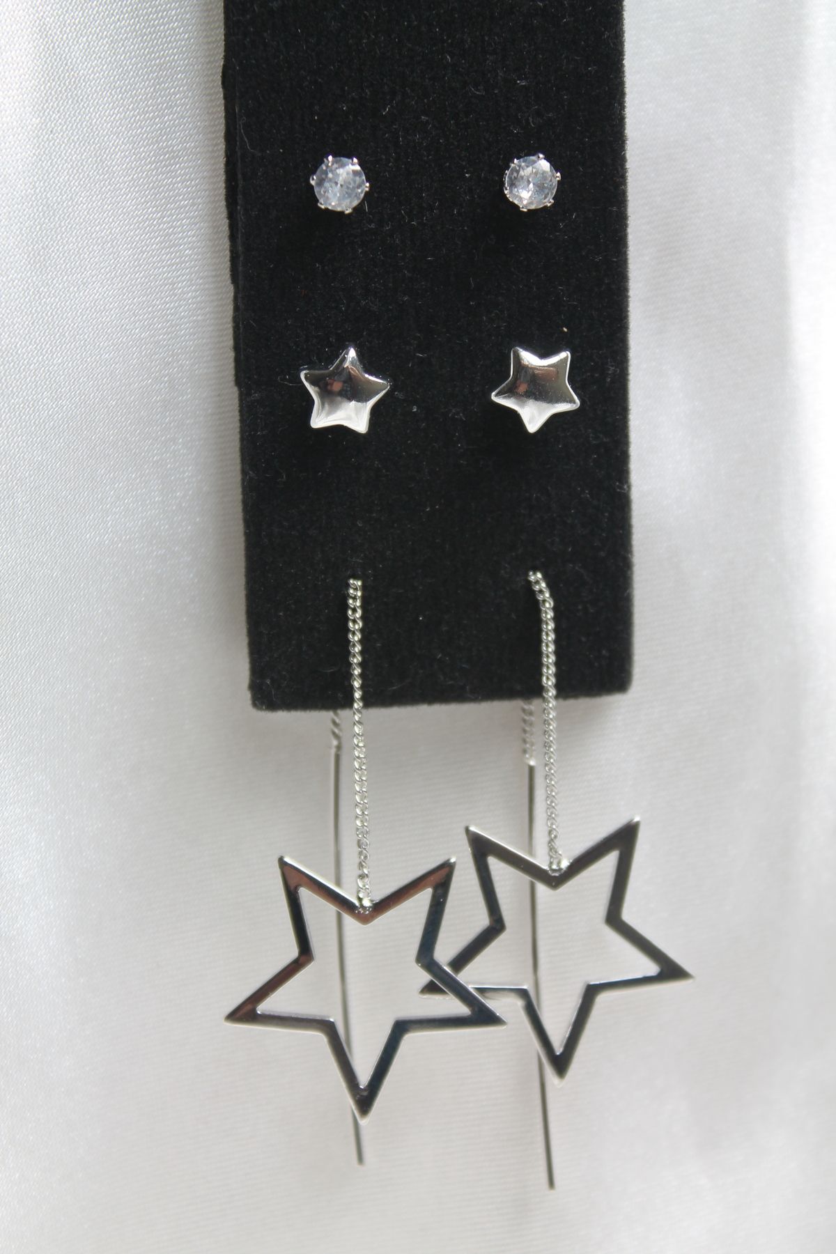 TEDDY JEWELLRY 3 lü Takım Yıldızlı Silver Çelik Küpe