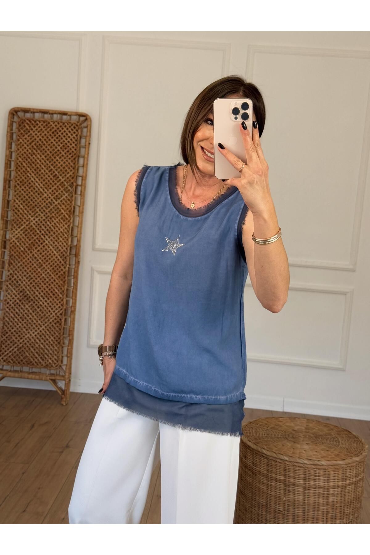 X-Young Yıldız Taşlı Kolsuz Bluz LACİVERT