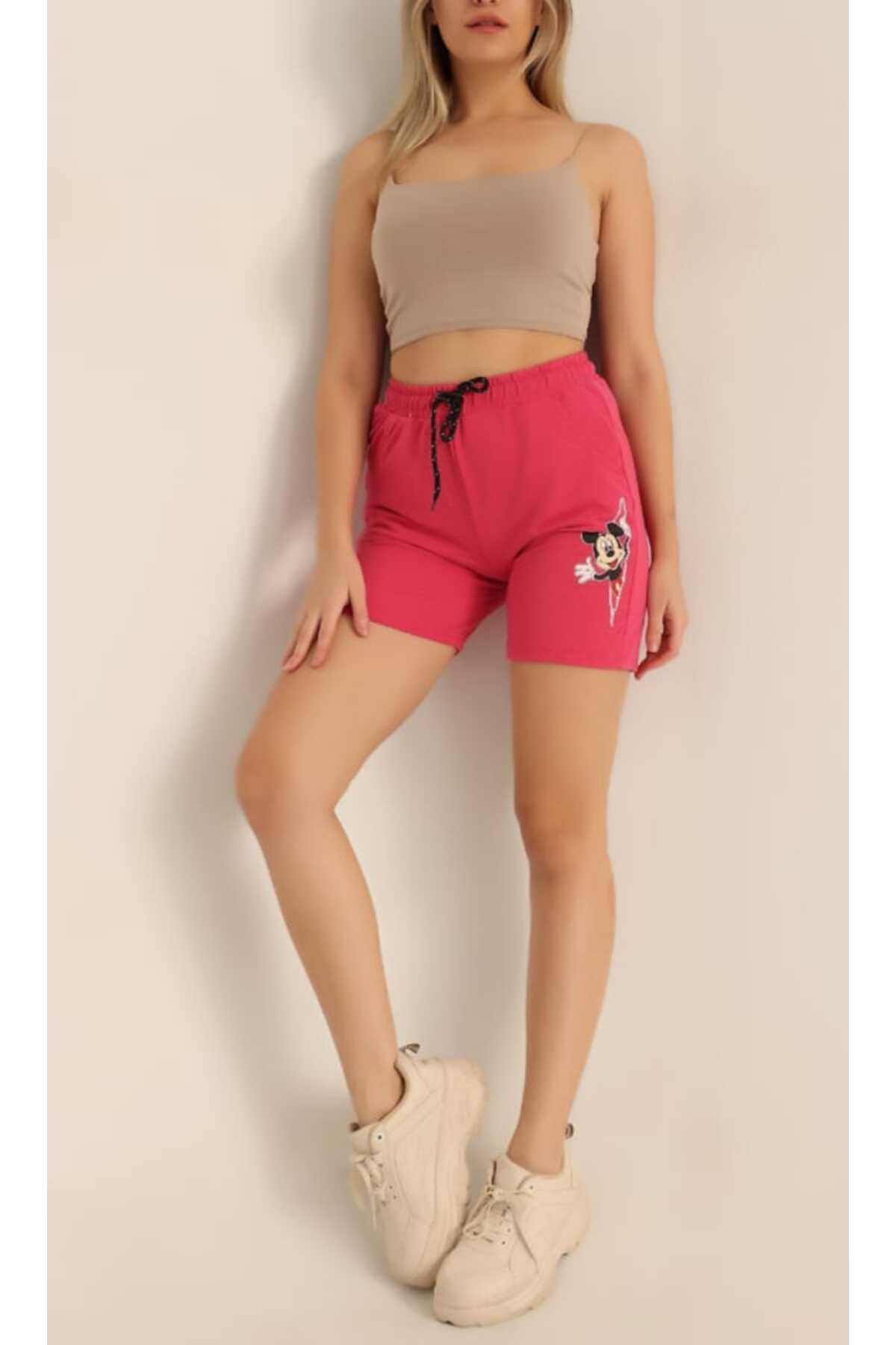 gigigiyim Mickey Mouse Baskılı Kadın Şort Fuşya