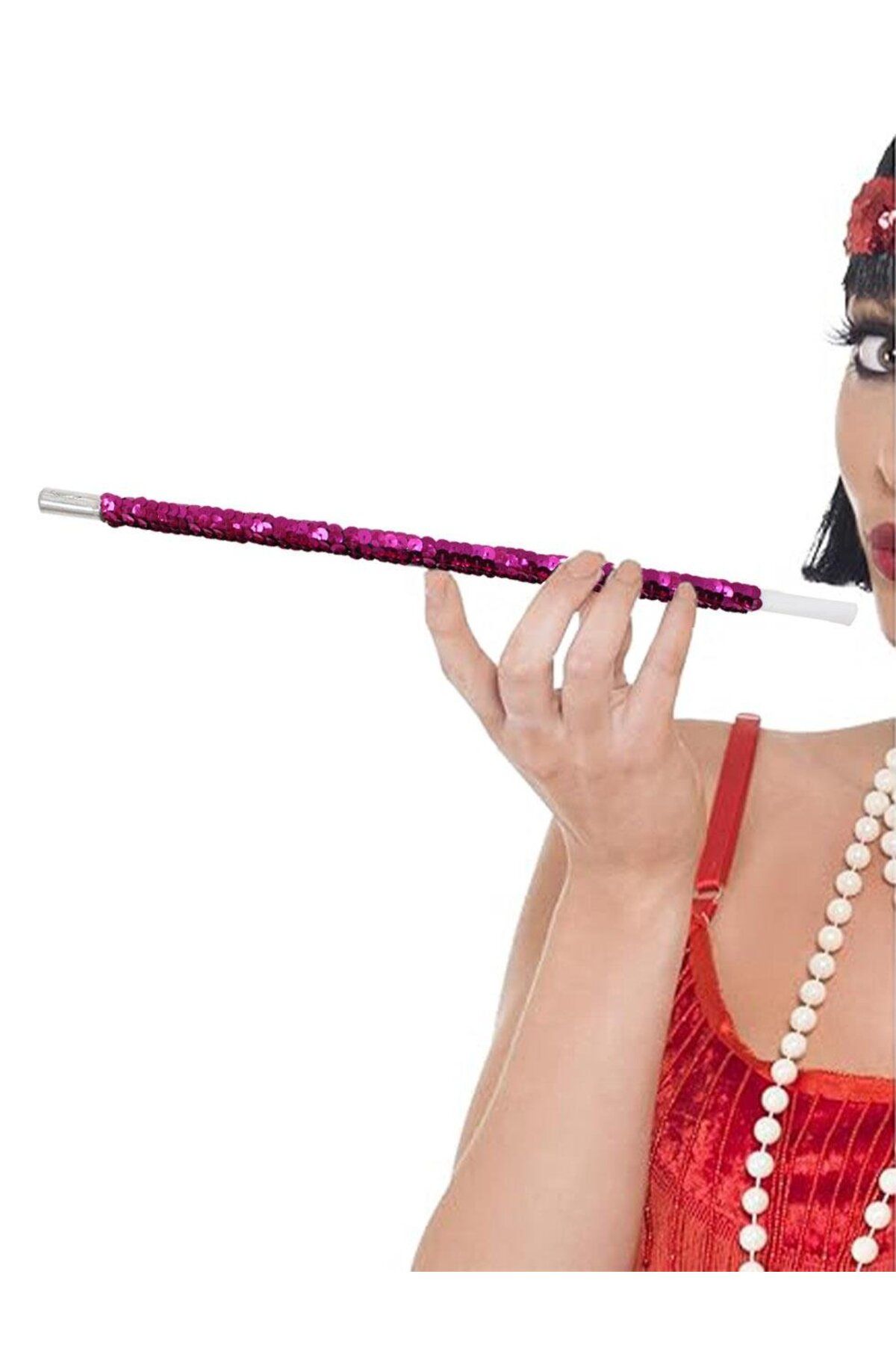 Parti Adresi Gatsby Vintage Konsept Bekarlığa Veda Parti Aksesuarı Pullu Sigaralık Fuşya