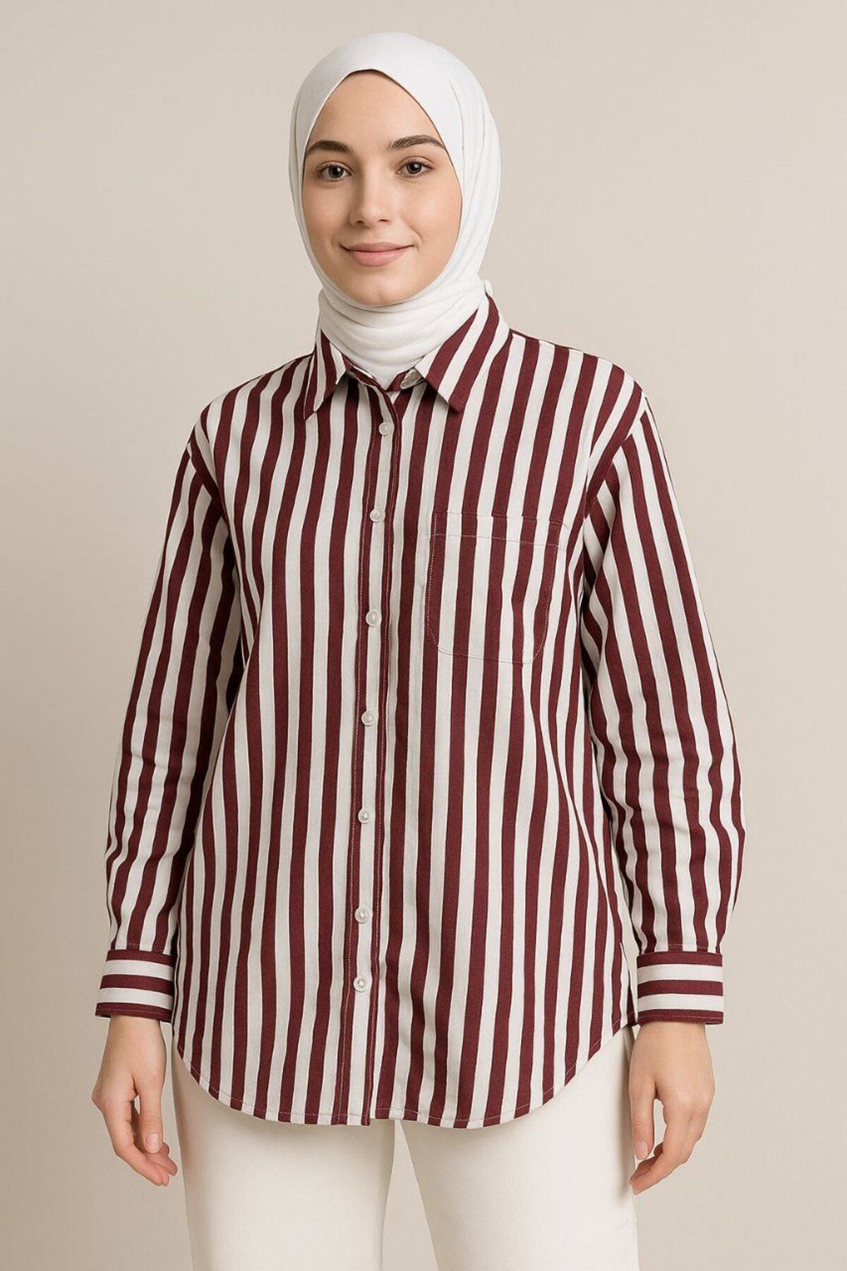Butik Fit Çizgili Uzun Kollu Gömlek