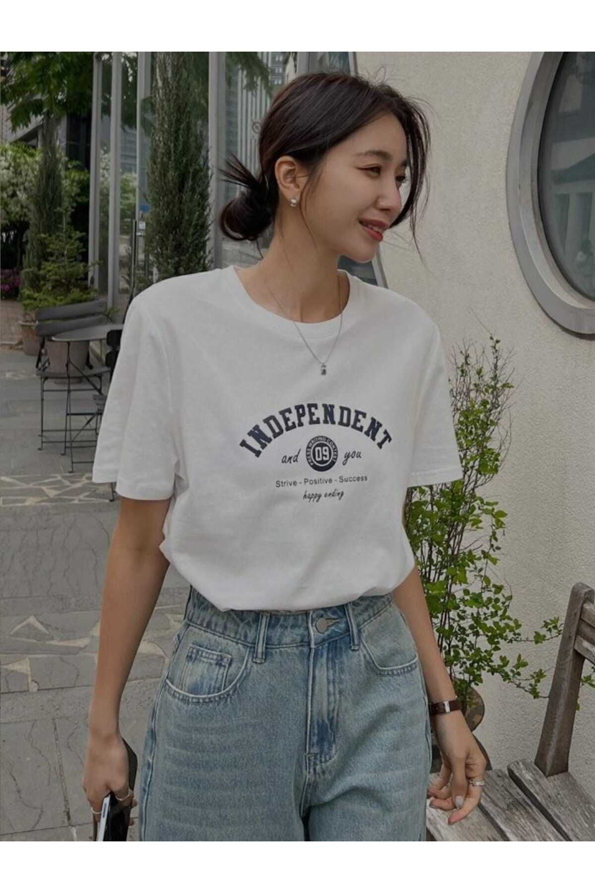 Perodia Beyaz Independent Baskılı Oversize T-shirt