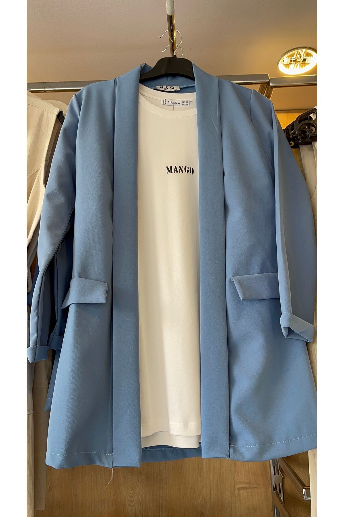 MORENA BUTİK Bebe Mavisi Krep Kumaş Blazer