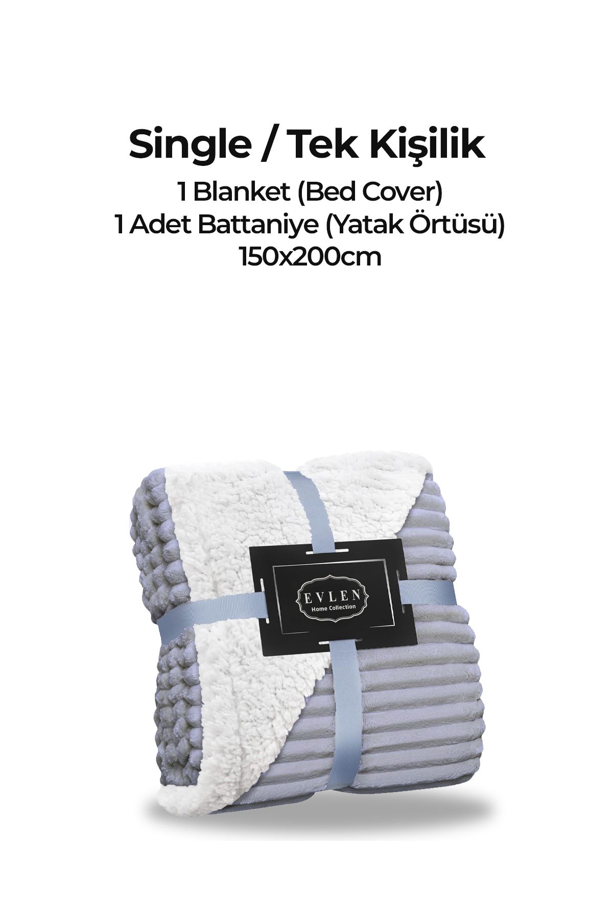 Evlen Home Collection-Gray Soft Plush Wellsoft Bedspread Single Sherpa Tv Blanket 6