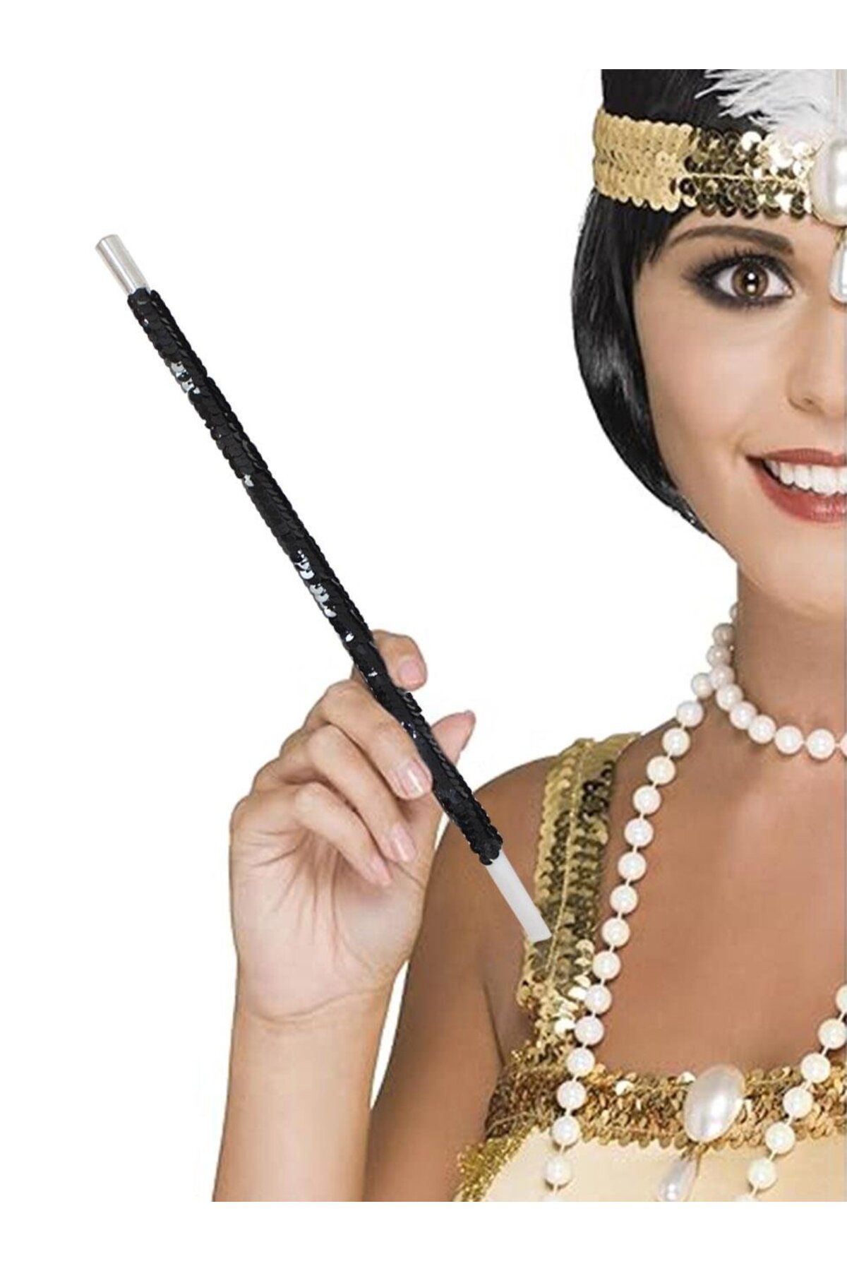 Parti Adresi Gatsby Vintage Konsept Bekarlığa Veda Parti Aksesuarı Pullu Sigaralık Siyah