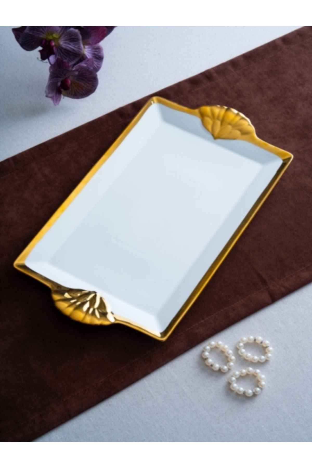 ACAR Arwen Dikdörtgen Gold Tepsi 46X25X2Cm