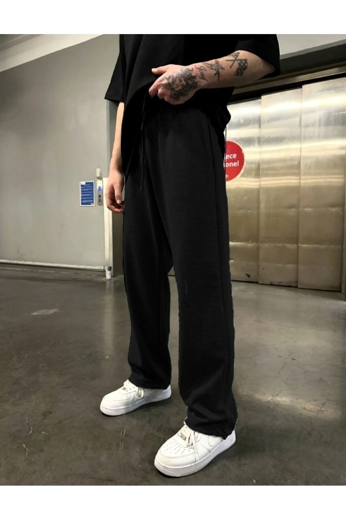 THE WHITE Erkek Baggy Eşofman Altı Düz Paça Siyah