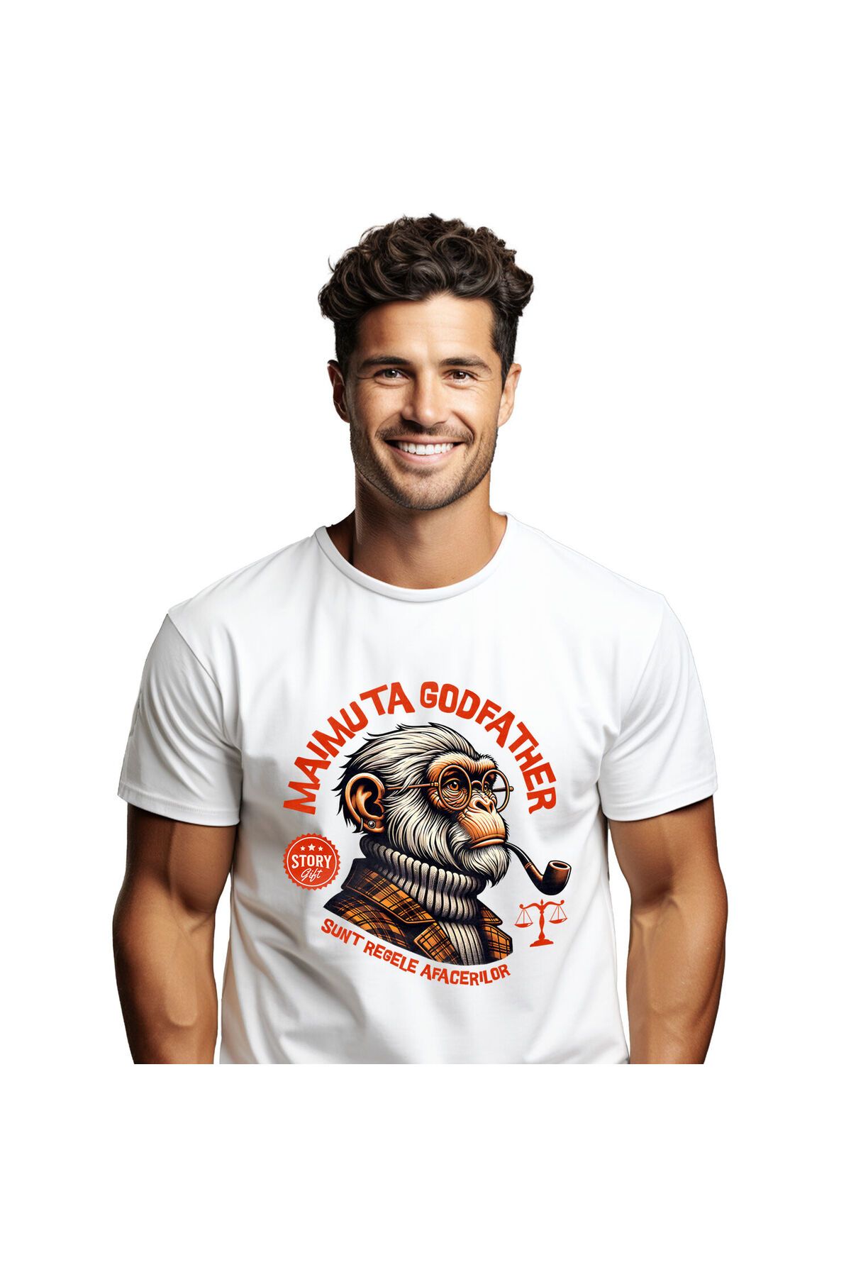 StoryGift Romania Tricou Barbati Cu Portret Maimuta Cu Trabuc Si Ochelari De Vedere Fashion Balant,white_xl Masculin - S