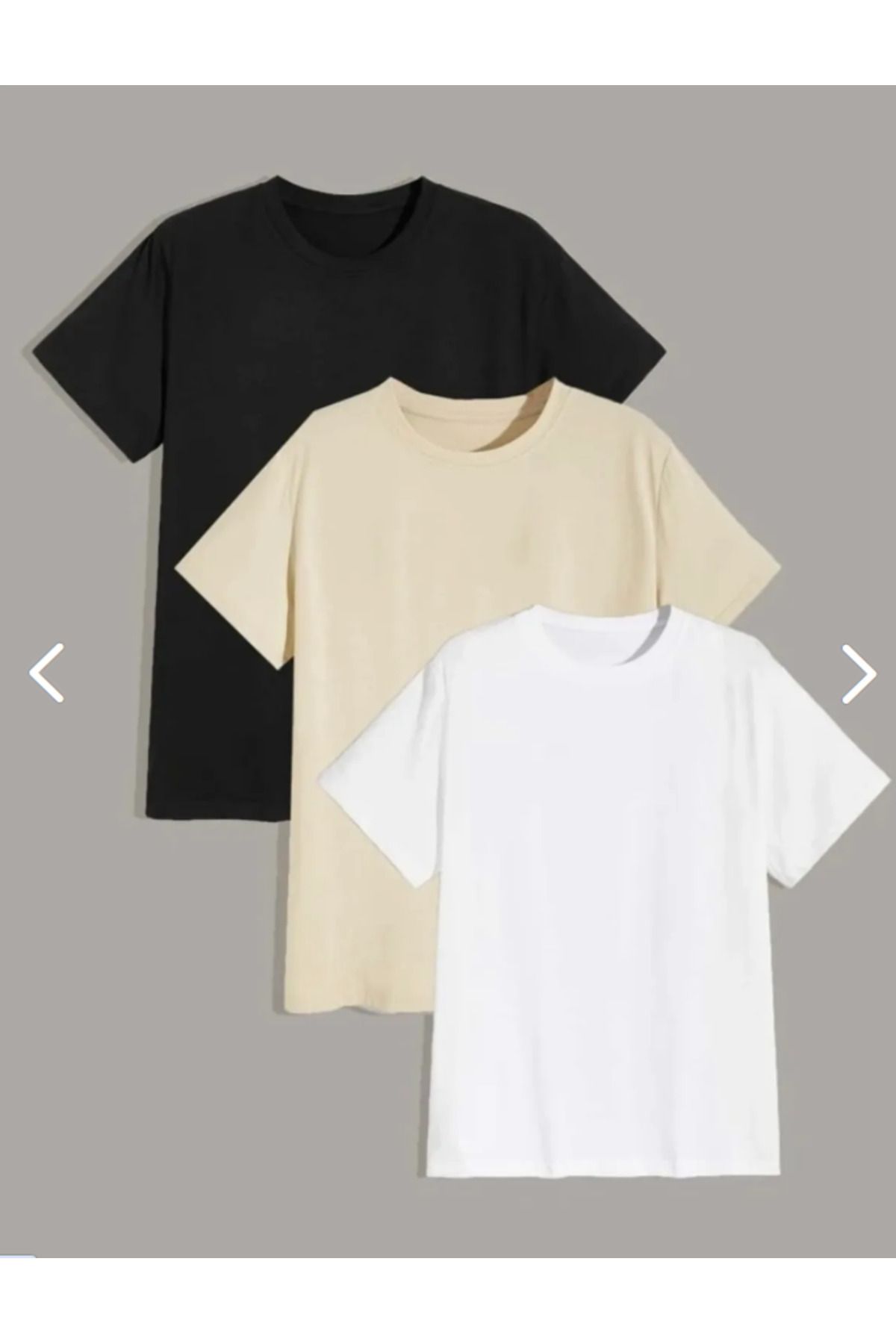 Marclaw Unisex Beyaz Bej Siyah 3lü Set Bisiklet Yaka Oversize T-shirt
