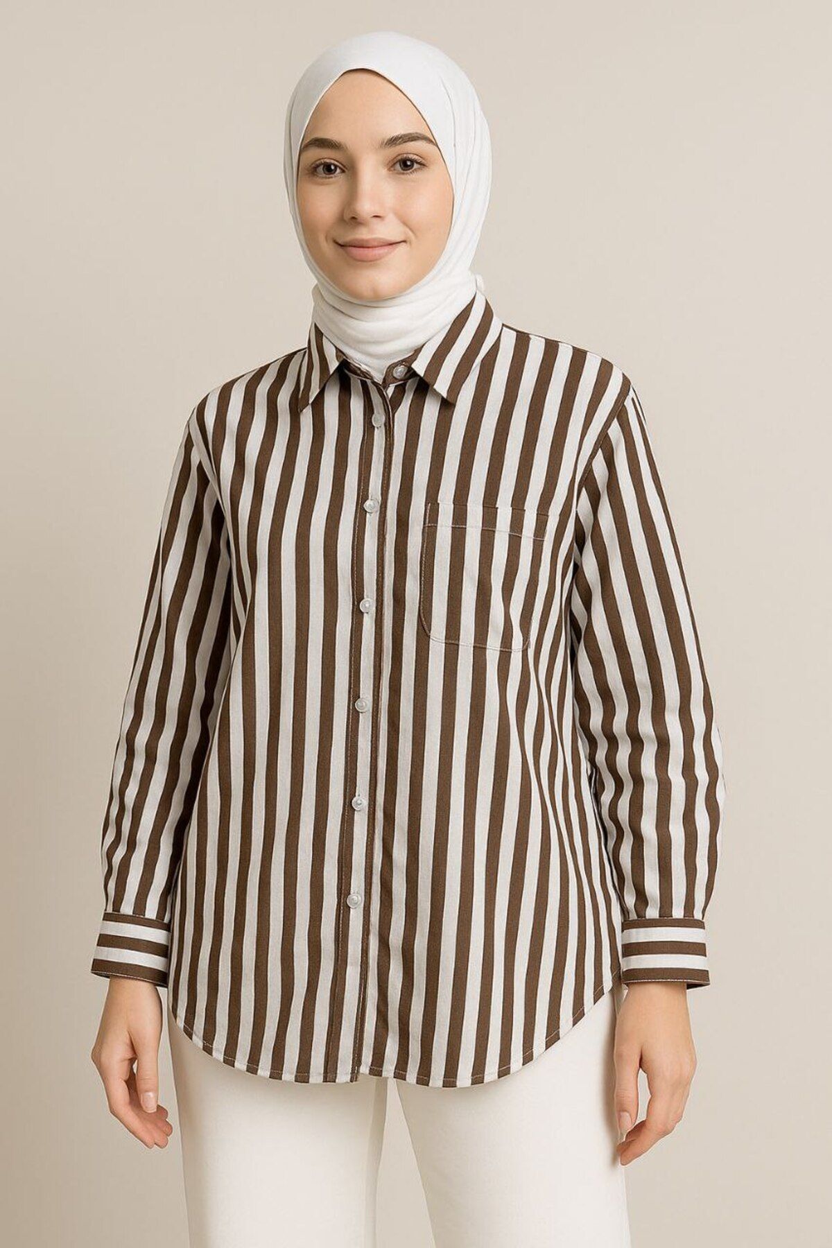 Butik Fit Çizgili Uzun Kollu Gömlek