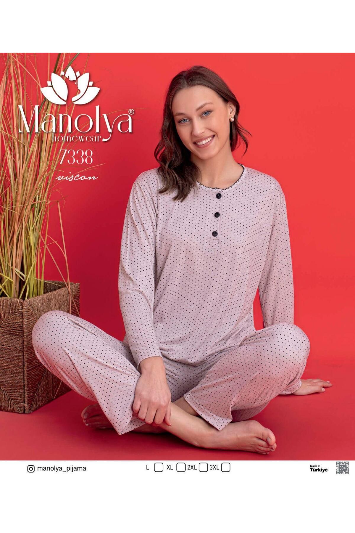 Manolya Viscon Penye 3 düğmeli Yazlık Terletmeyen Serin Tutan Kumaş Pijama Takımı