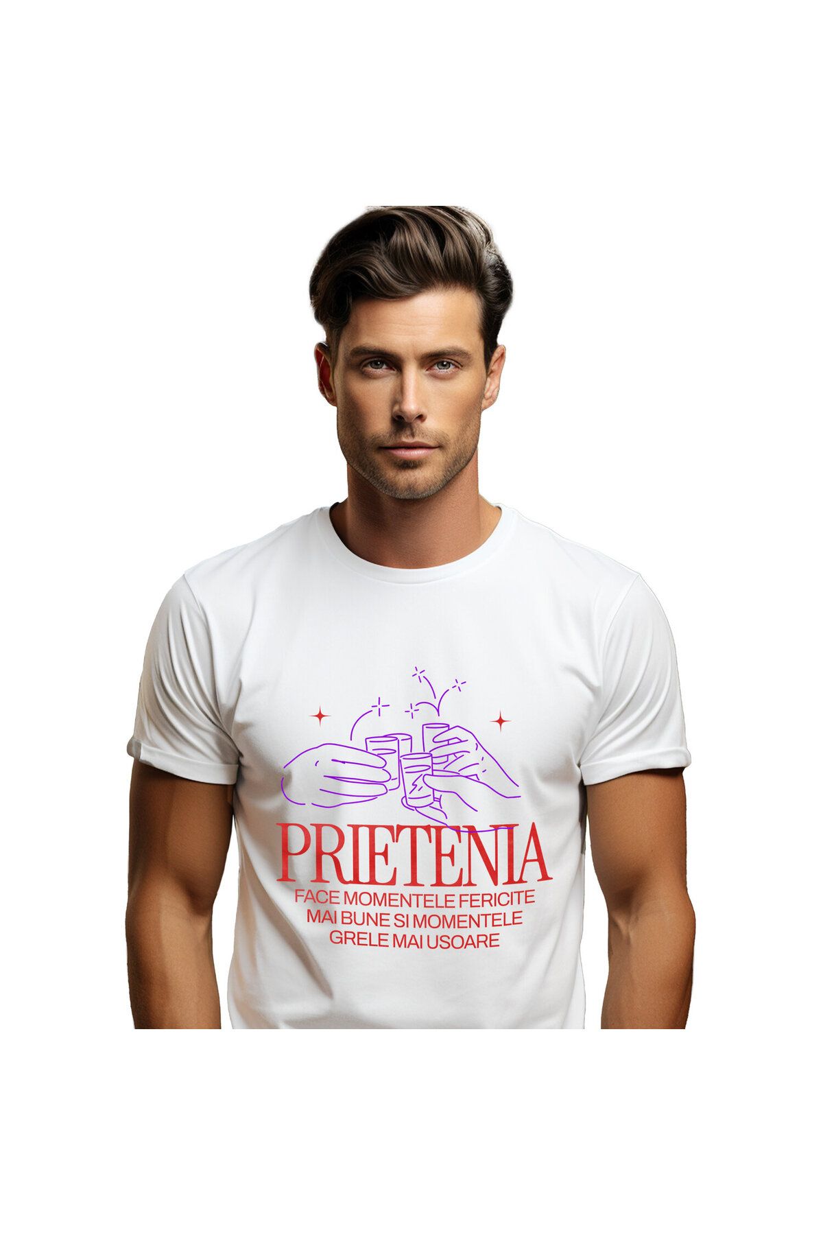 StoryGift Romania Tricou Barbati Cu Pahare De Shot Alcool Distractie, Petrecere Prietenia Cu Impri,white_l Masculin - S