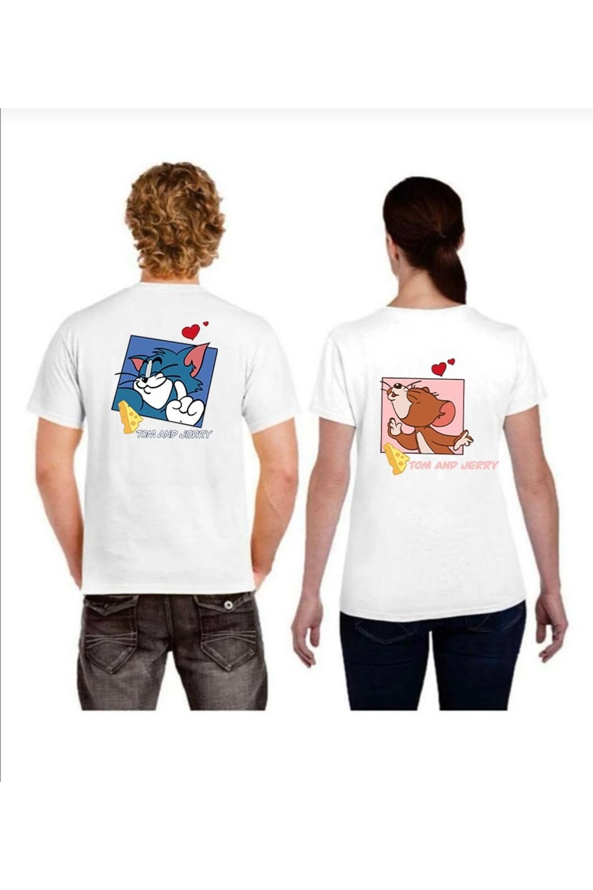 Perodia Beyaz ÇİFT Tom/Jerry Sırt Baskılı Oversize tşört