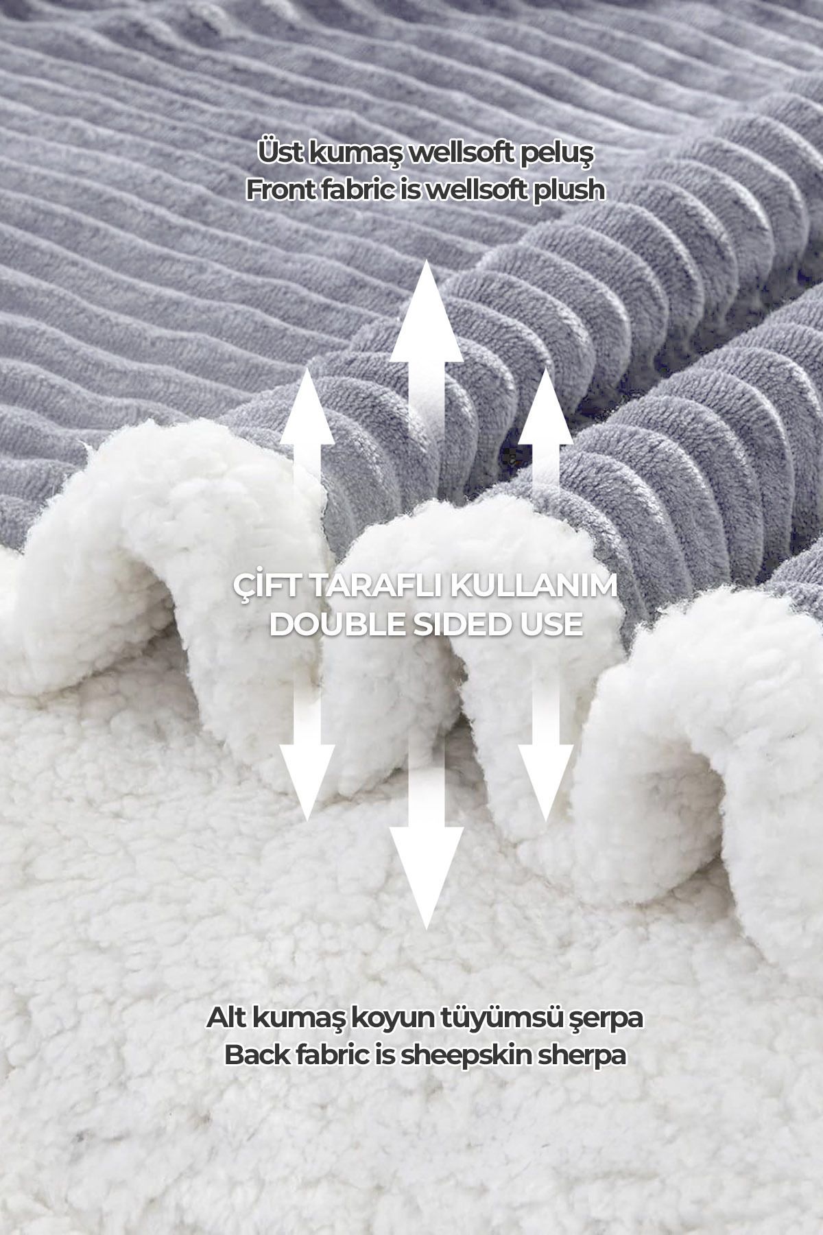 Evlen Home Collection-Gray Soft Plush Wellsoft Bedspread Single Sherpa Tv Blanket 3