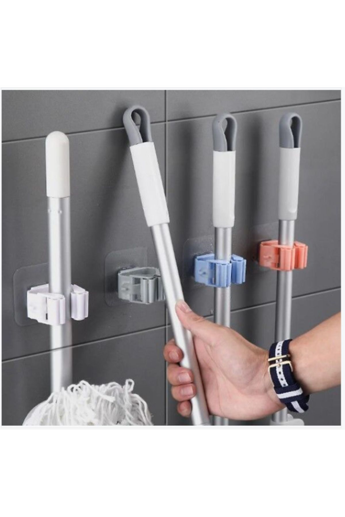 BerSel Butik Yapışkanlı Pratik Mop Tutucu 4 Adet Beyaz
