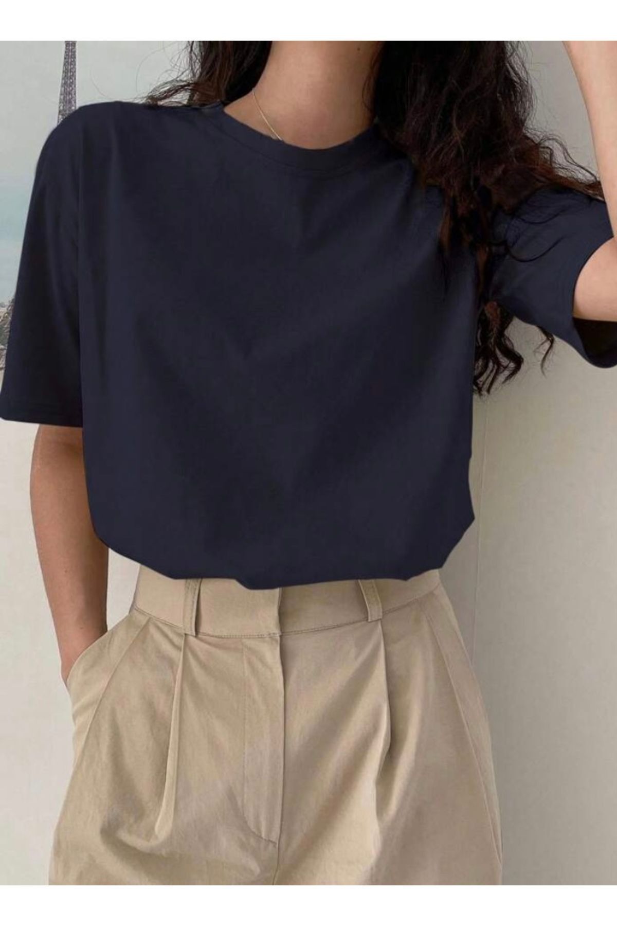 Perodia Lacivert Düz Oversize Tshirt