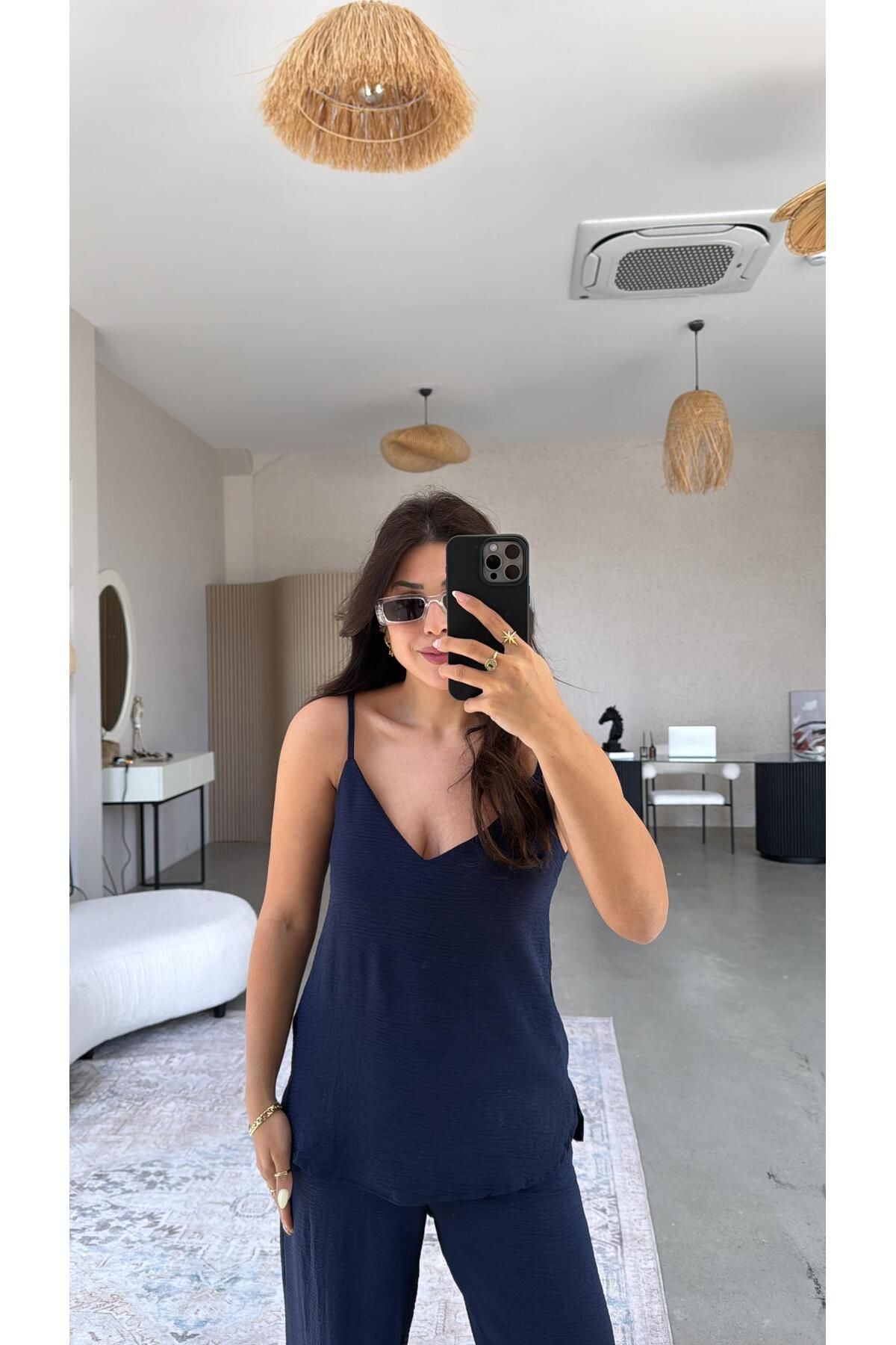 Buket Teke Lacivert İp Askılı Basic Tiril Takım