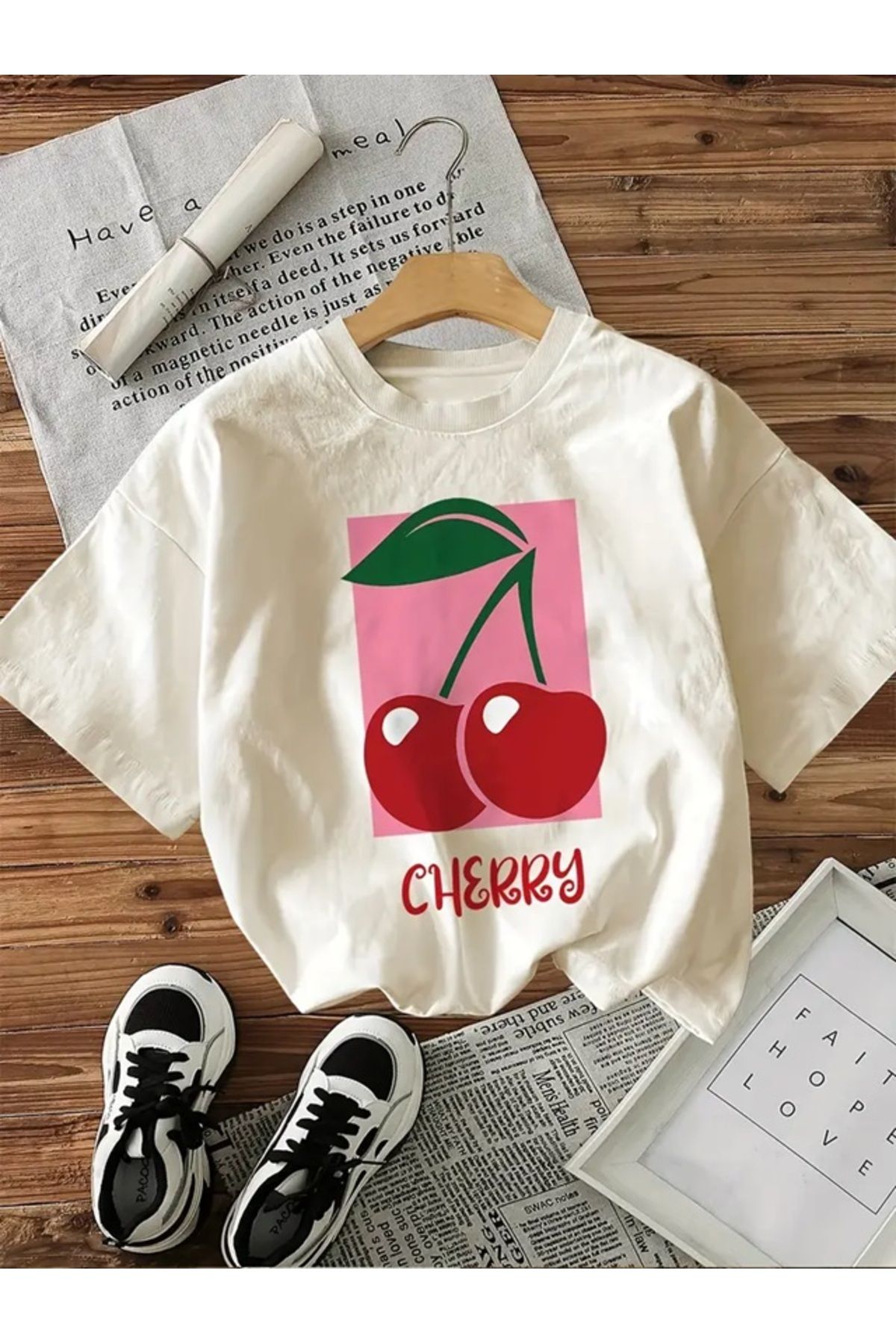 Touz Moda Cherry Baskılı Unisex Oversize T-shirt