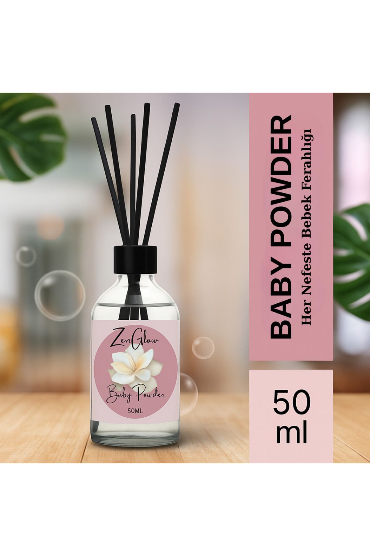 ZenGlow Bebek Pudrası Çubuklu Oda Kokusu Esansiyel Uçucu Yağ Baby Powder 50ml