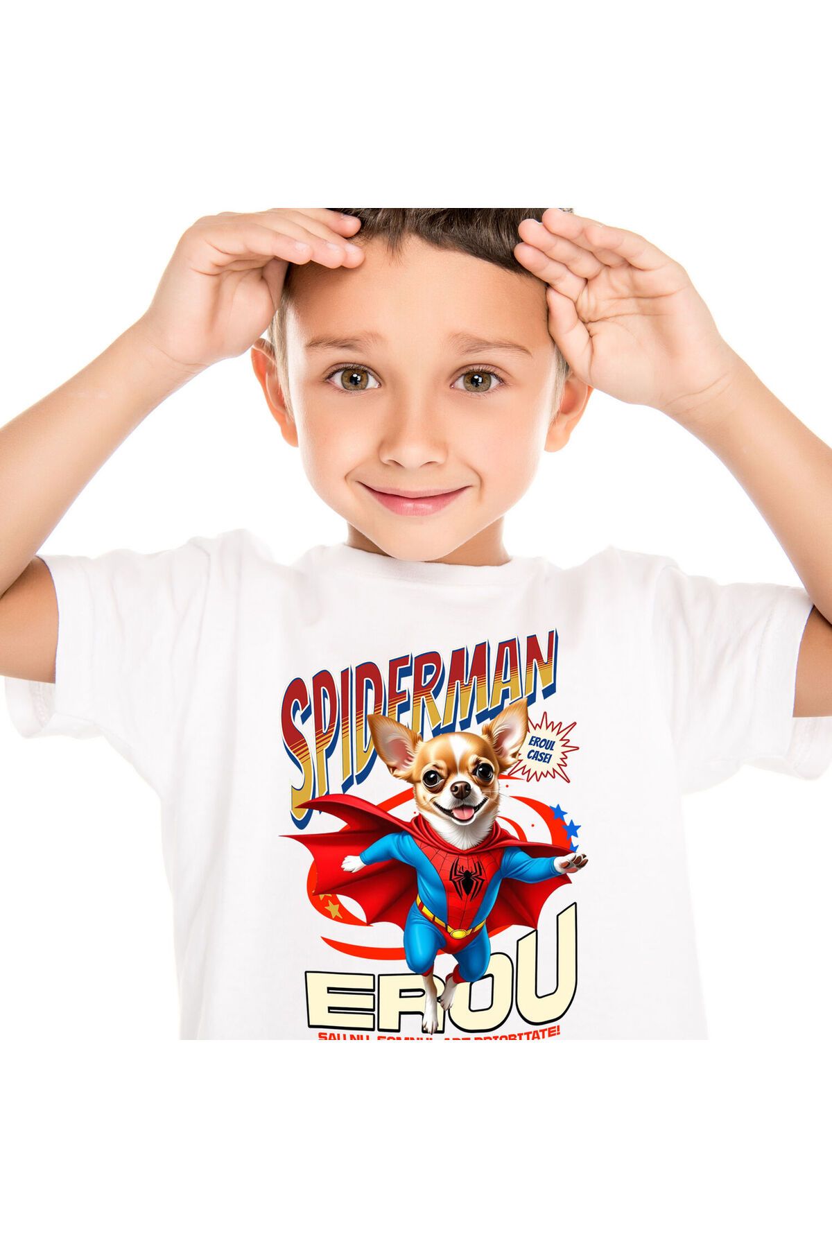 StoryGift Romania Tricou Copii Cu Chihuahua Caine In Costum De Spiderman Cu Pelerina, Erou Nocturn,white_8ani Unisex - 3–4 years