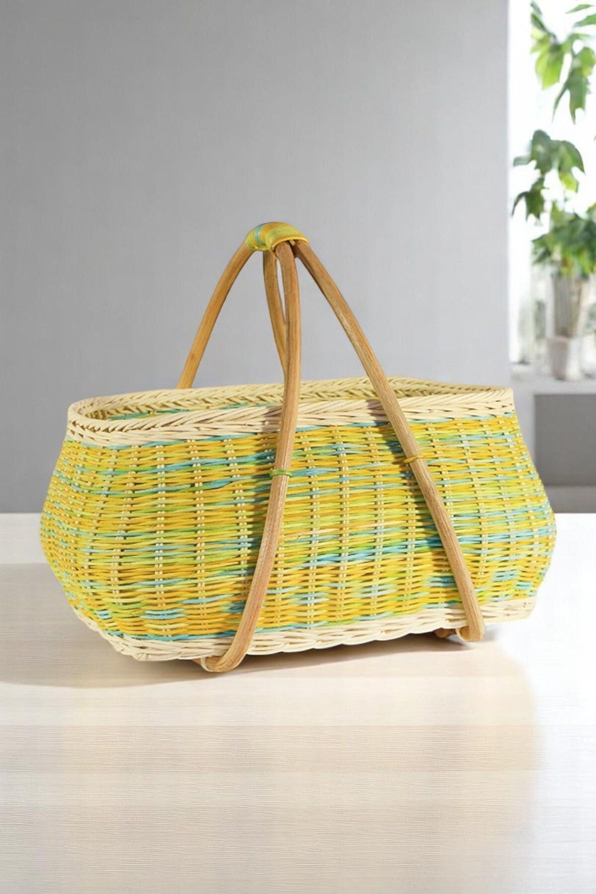 oceanpoint Piknik Sepeti, Renkli, Doğal, Hasır, Örgü, El Yapımı, Oval Formlu, Dekoratif Düzenleyici, 45x35 cm