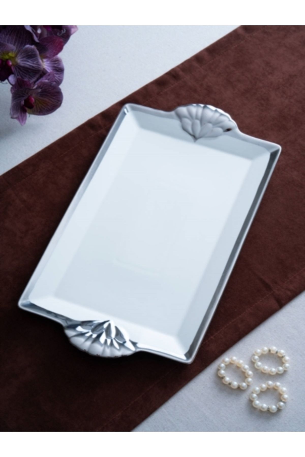 ACAR Arwen Dikdörtgen Silver Tepsi 46X25X2Cm