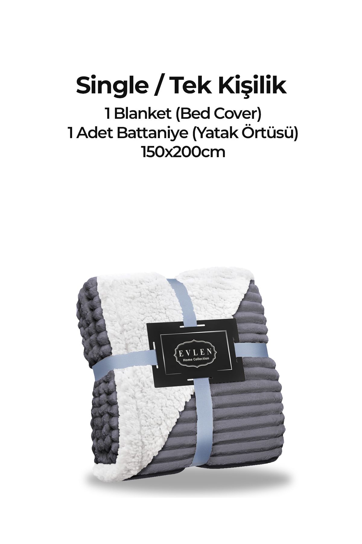 Evlen Home Collection-Sherpa Tv Blanket Single, Soft Plush Wellsoft Bedspread Anthracite 6