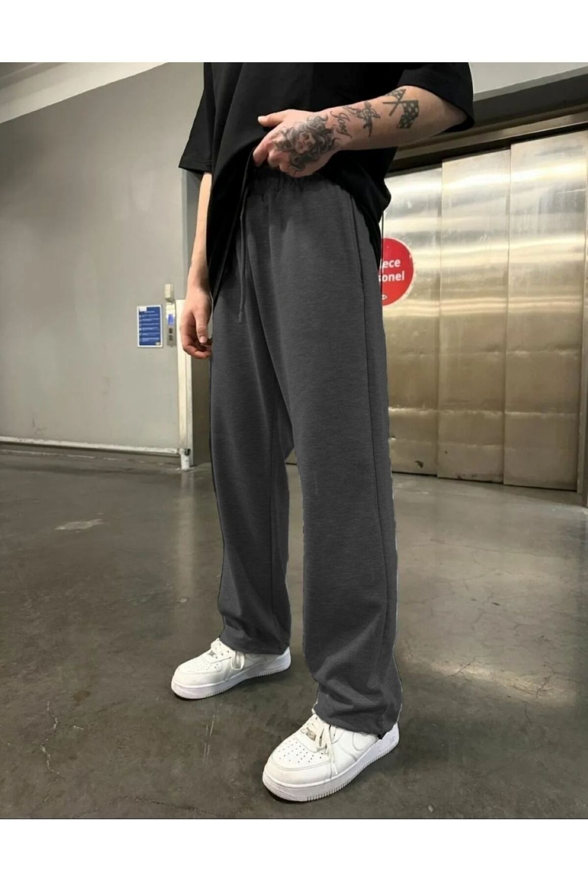 THE WHITE Erkek Baggy Eşofman Altı Düz Paça Antrasit
