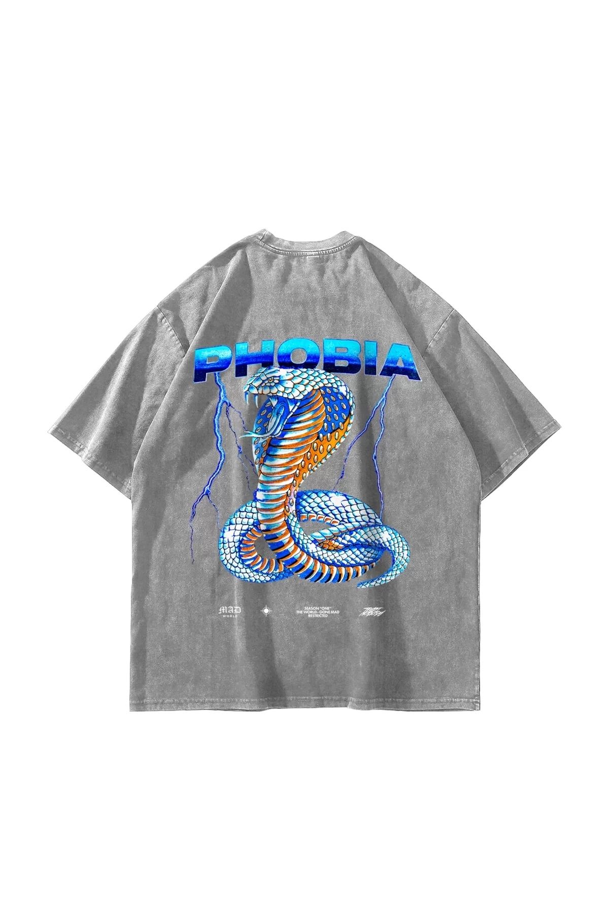 Bak Moda Phobia Baskılı Oversize Unisex Yıkamalı Beyaz Tshirt
