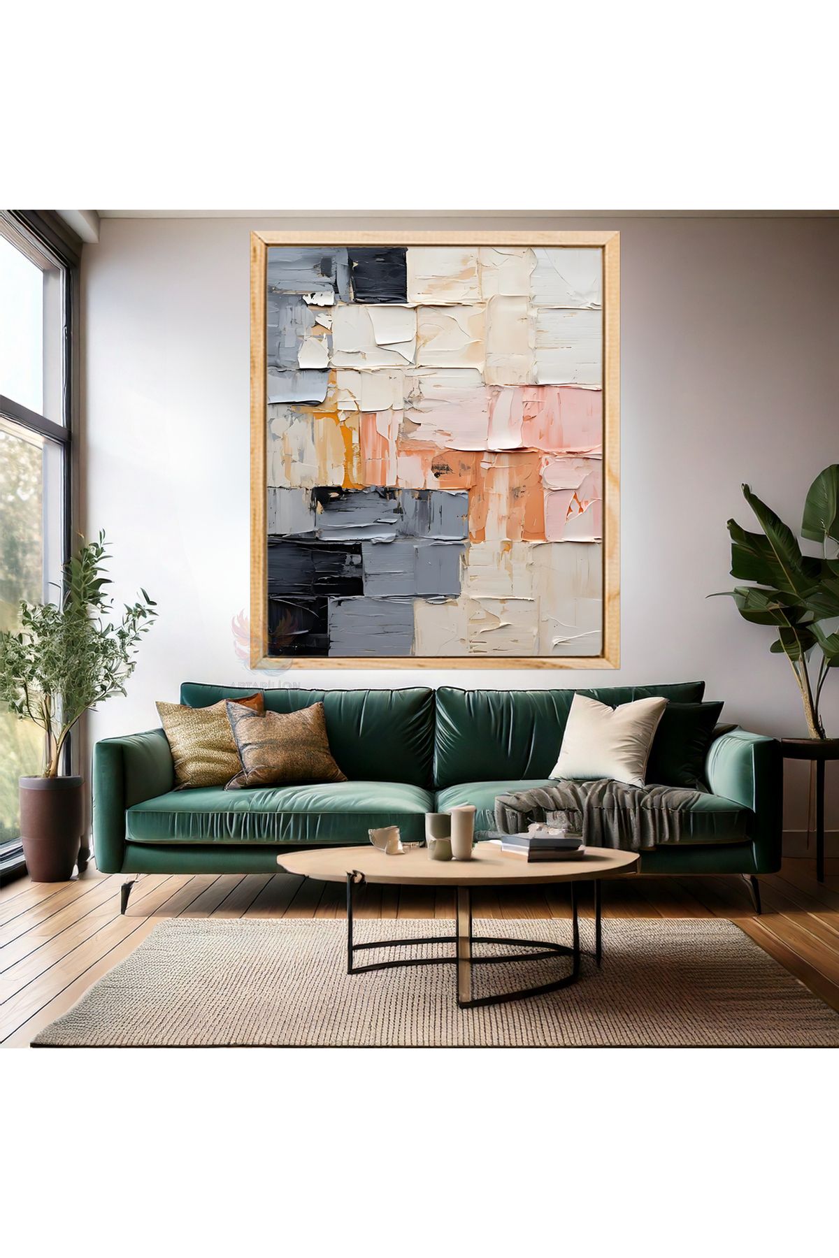 Artarilion Yağlı Boya Görünümlü Soyut Ahşap Çerçeveli MDF Tablo Modern Salon Tablosu Dekorasyon Duvar Tablosu