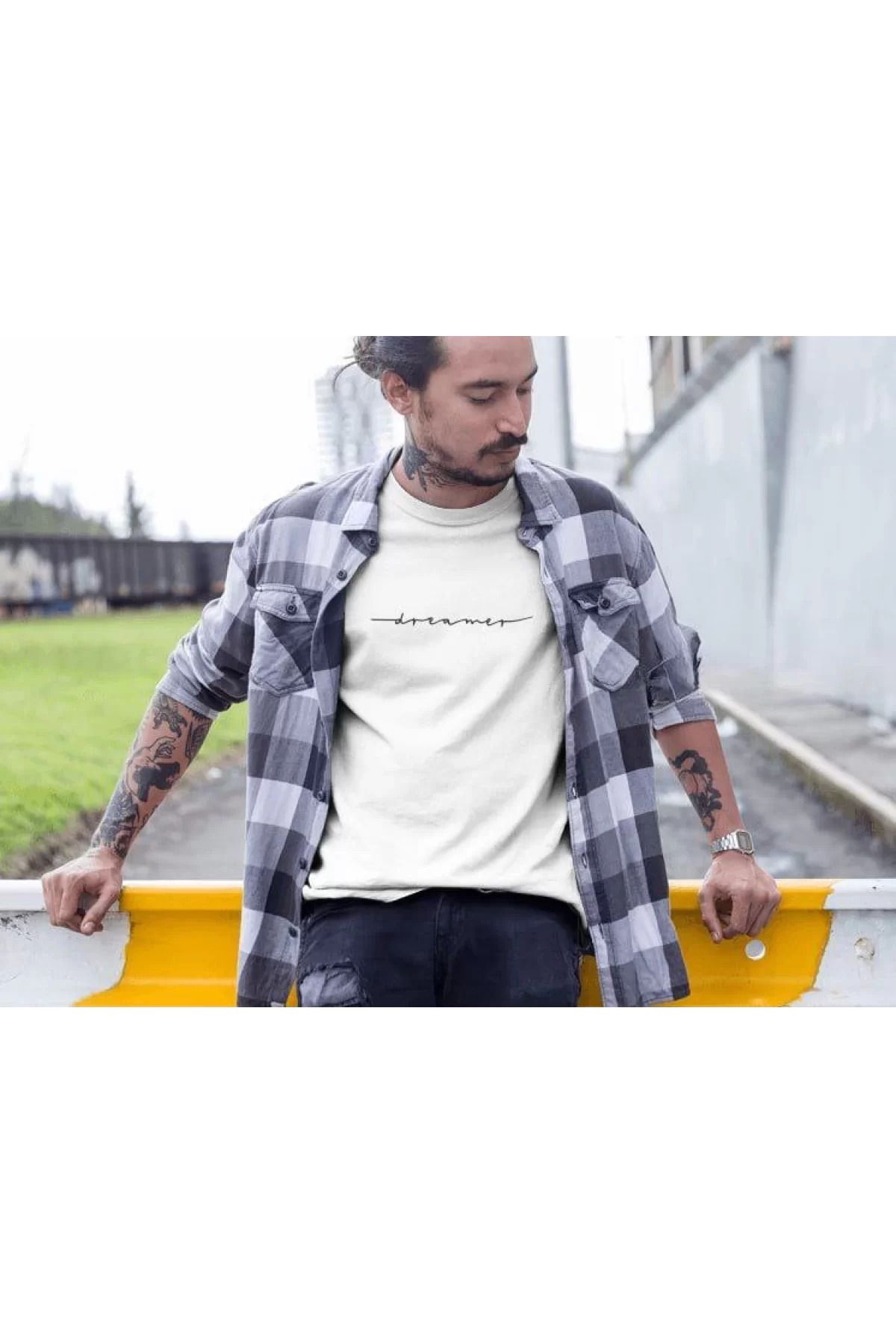 İndigo Park Oversize Tişört Erkek Bisiklet Yaka Baskılı Oversize T-Shirt