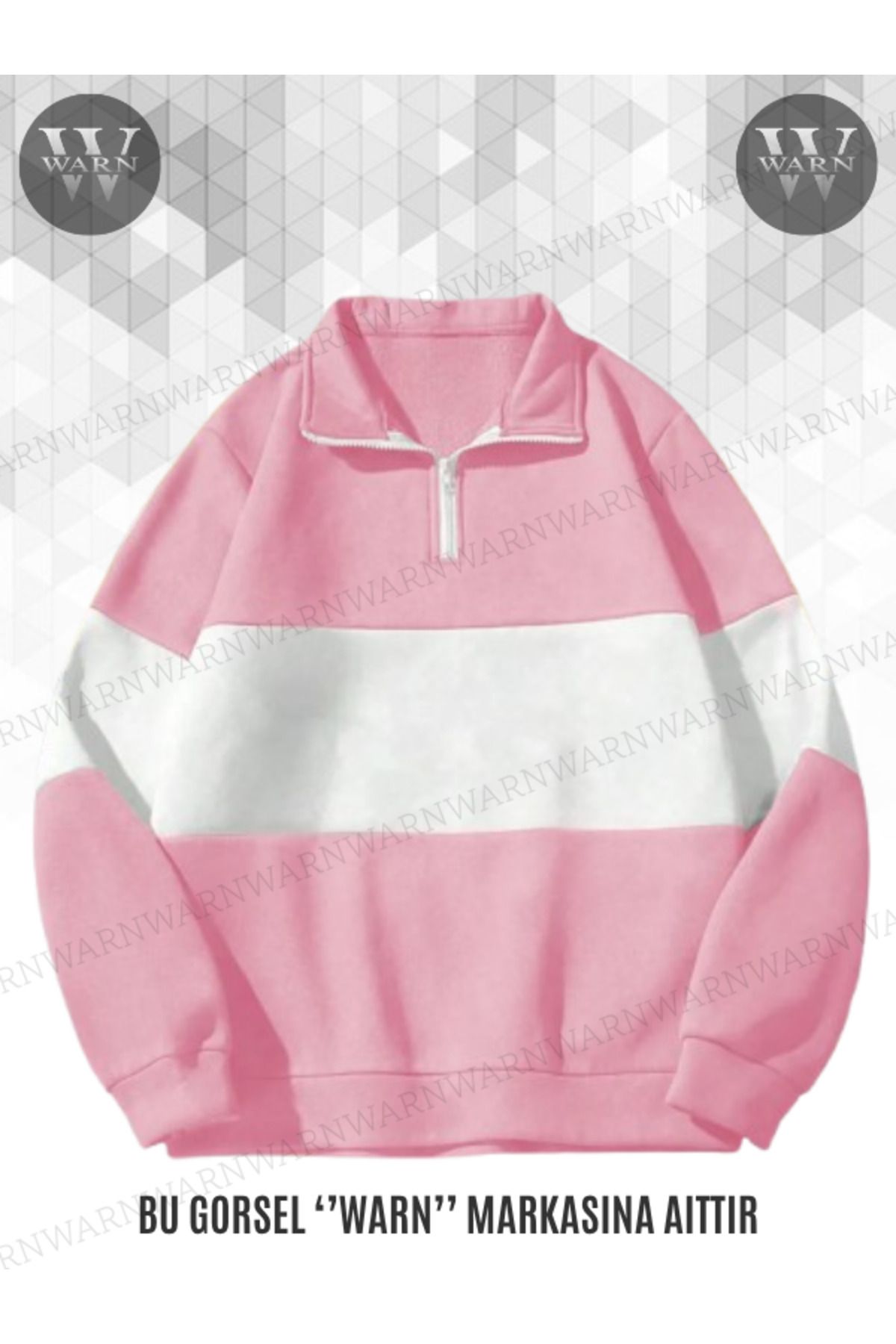 warn Yarım Fermuarlı Parçalı Renkli Polo Yaka 3 İplik Kalın Sweatshirt Içi Polarlı Kışlık Unisex