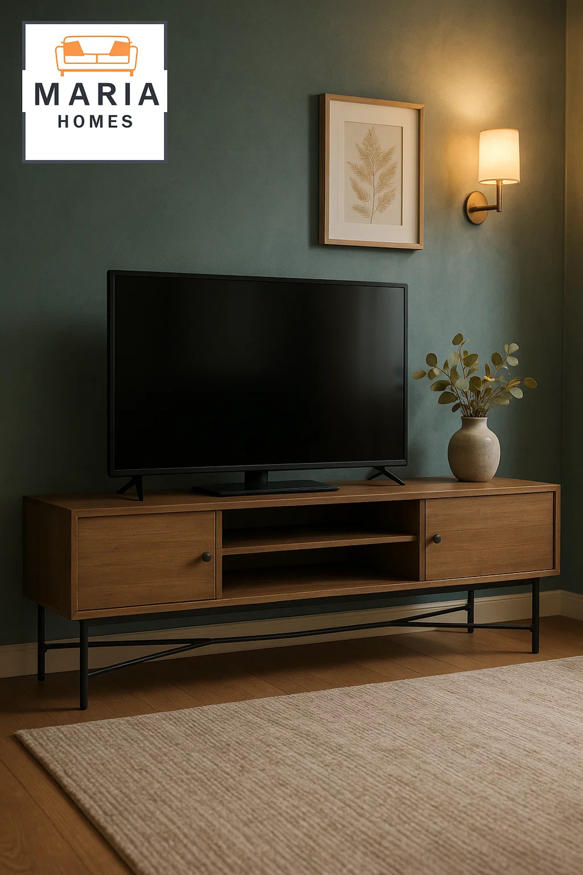 حامل تلفزيون بني على الطراز الصناعي مع قاعدة معدني...