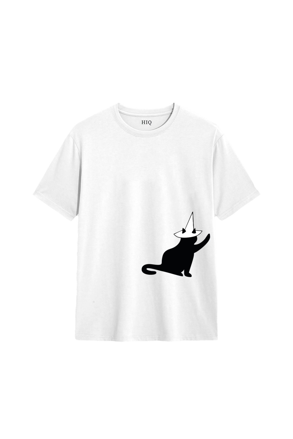 MODA COUPLE SİYAH KEDİ Baskılı Oversize Tshirt