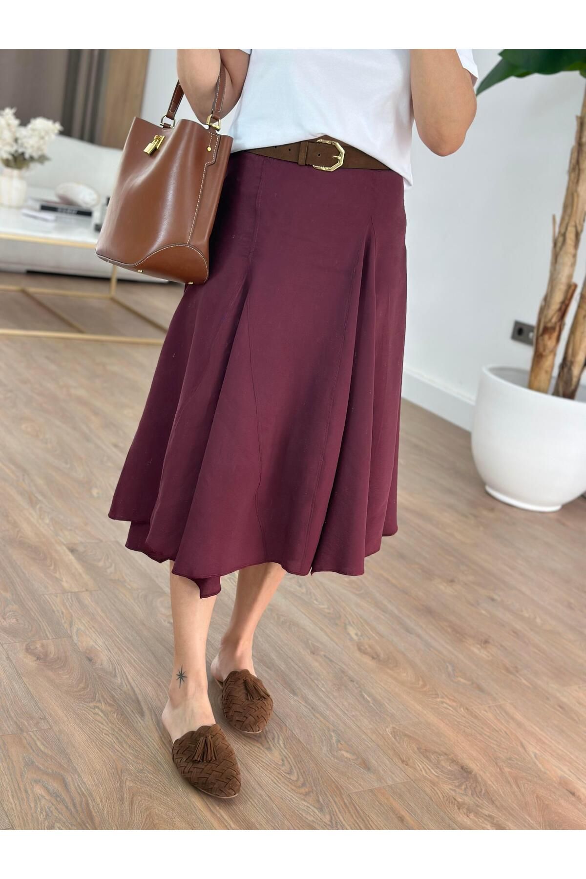 2she Orijinal Marka Asimetrik Midi Etek - Bordo