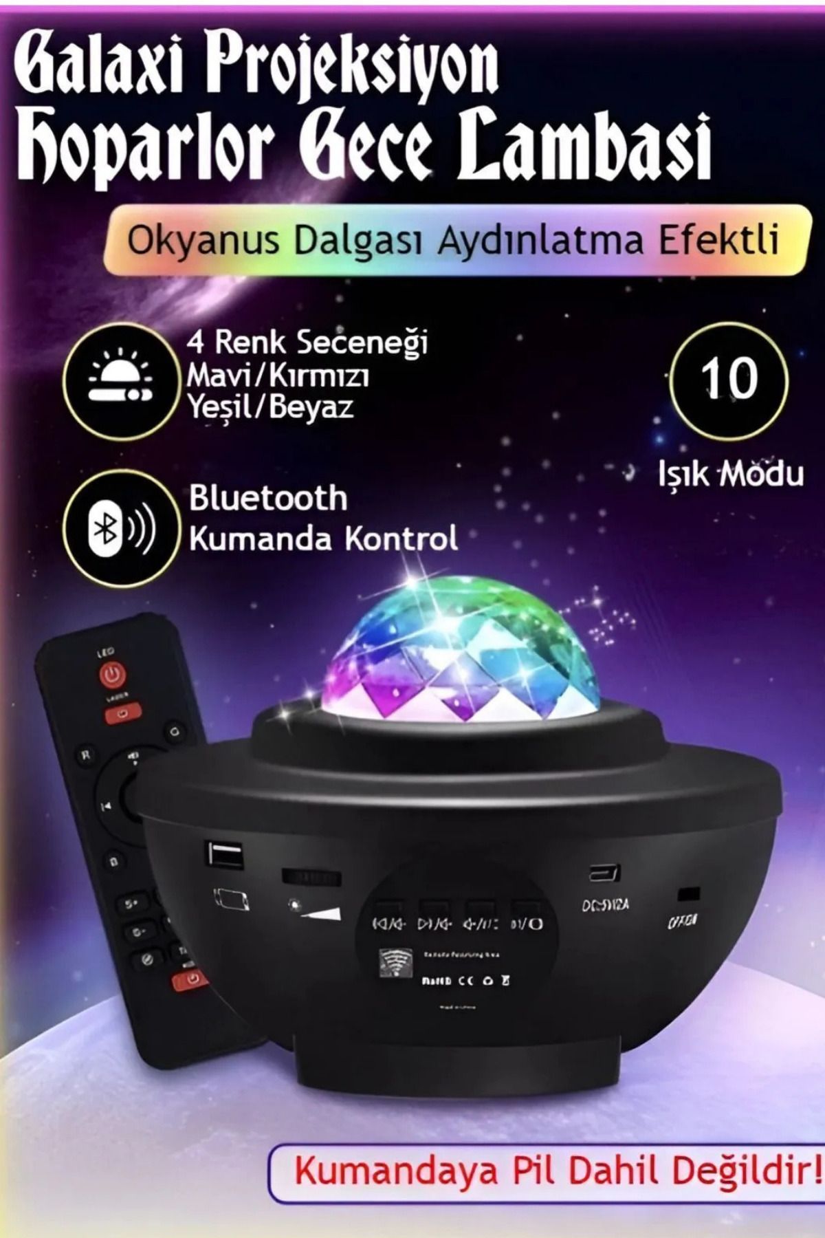 NS Store Yıldızlı Galaxy Projektör Tavan Gece Lambası Bluetooth Hoparlör Lazer Işık Bulutsu LED Disko Topu
