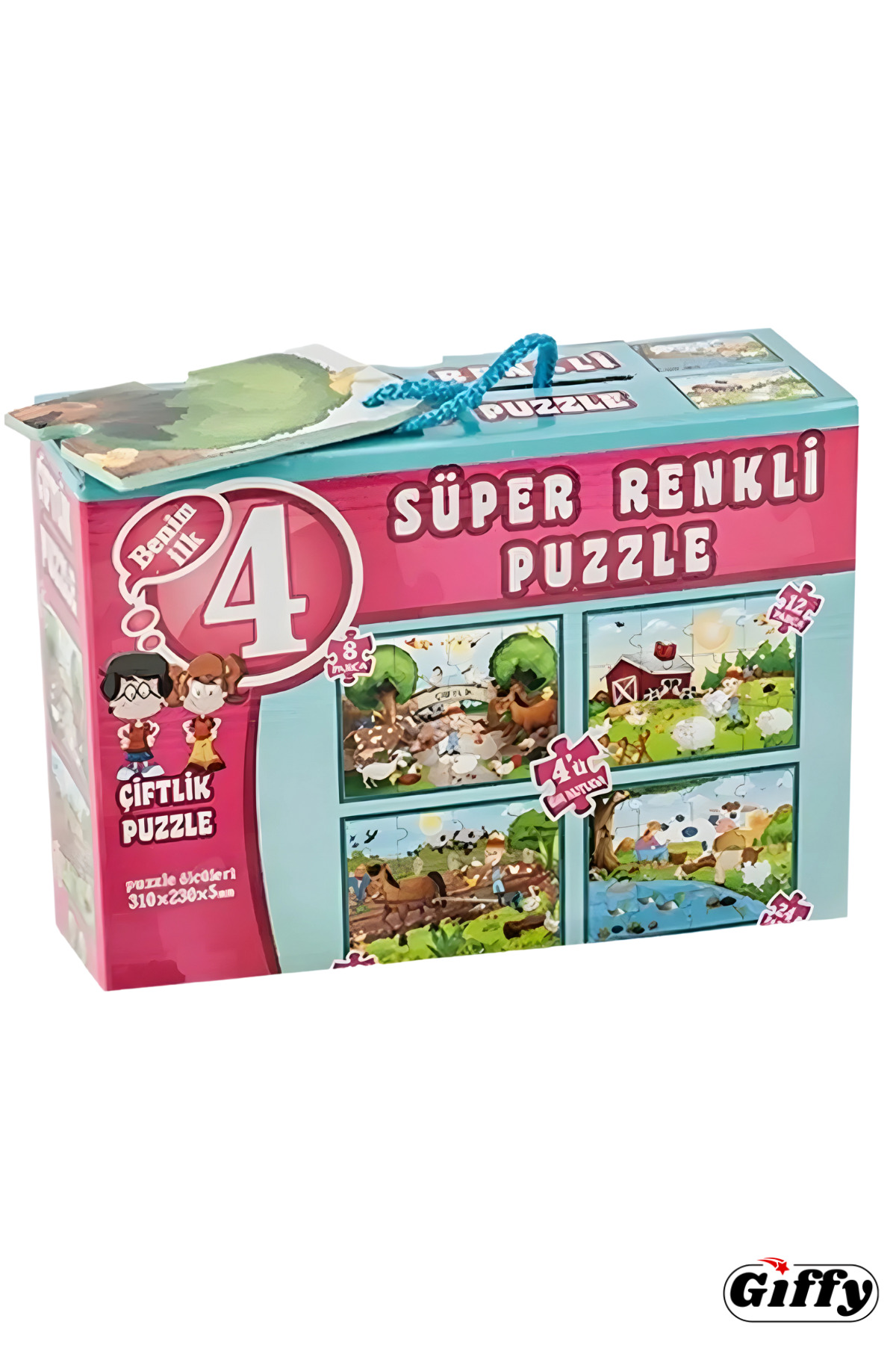 giffy Oyuncak 4'lü Süper Renkli Çiftlik Puzzle 4 Farklı Puzzle 8-12-16-24 Toplam 60 Parça Yap Boz Eğitici fotoğrafı 6 (önizleme)