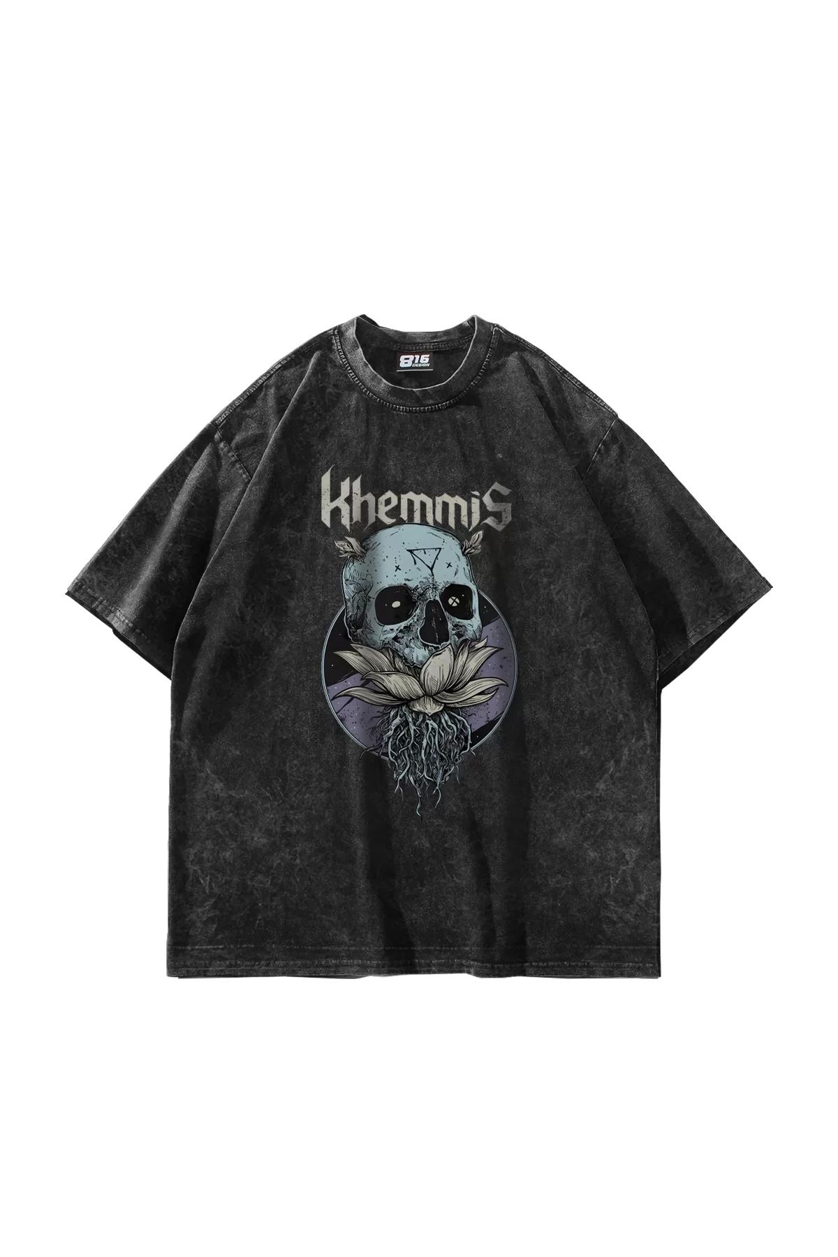 Bak Moda Khemmis Baskılı Oversize Unisex Yıkamalı Siyah Tshirt