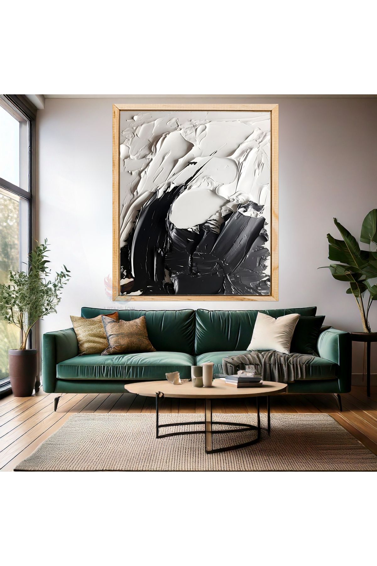 Artarilion Soyut Temalı Ahşap Çerçeveli MDF Tablo Modern Şık Siyah ve Beyaz Salon Ev Dekorasyon Duvar Tablosu