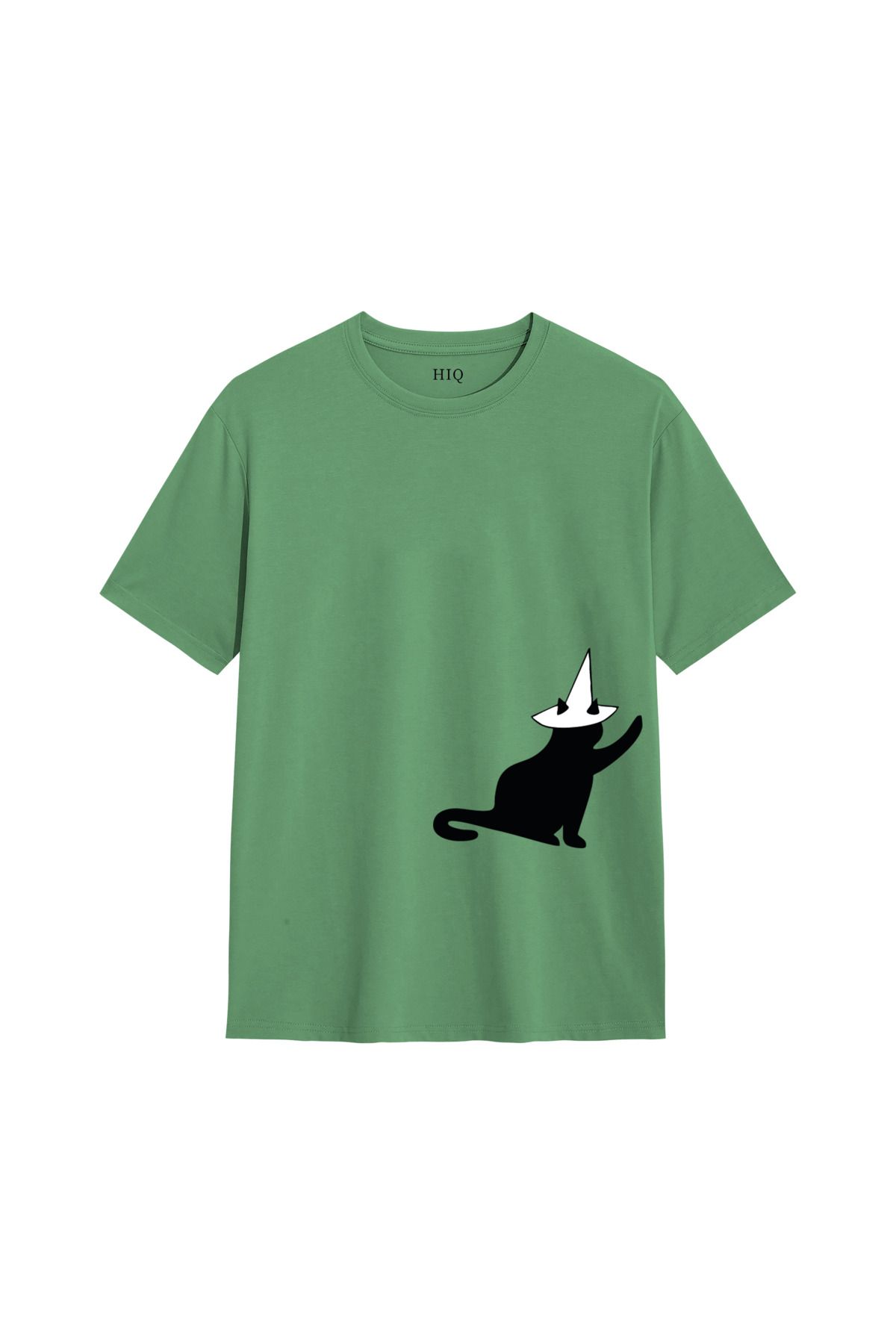 MODA COUPLE SİYAH KEDİ Baskılı Oversize Tshirt