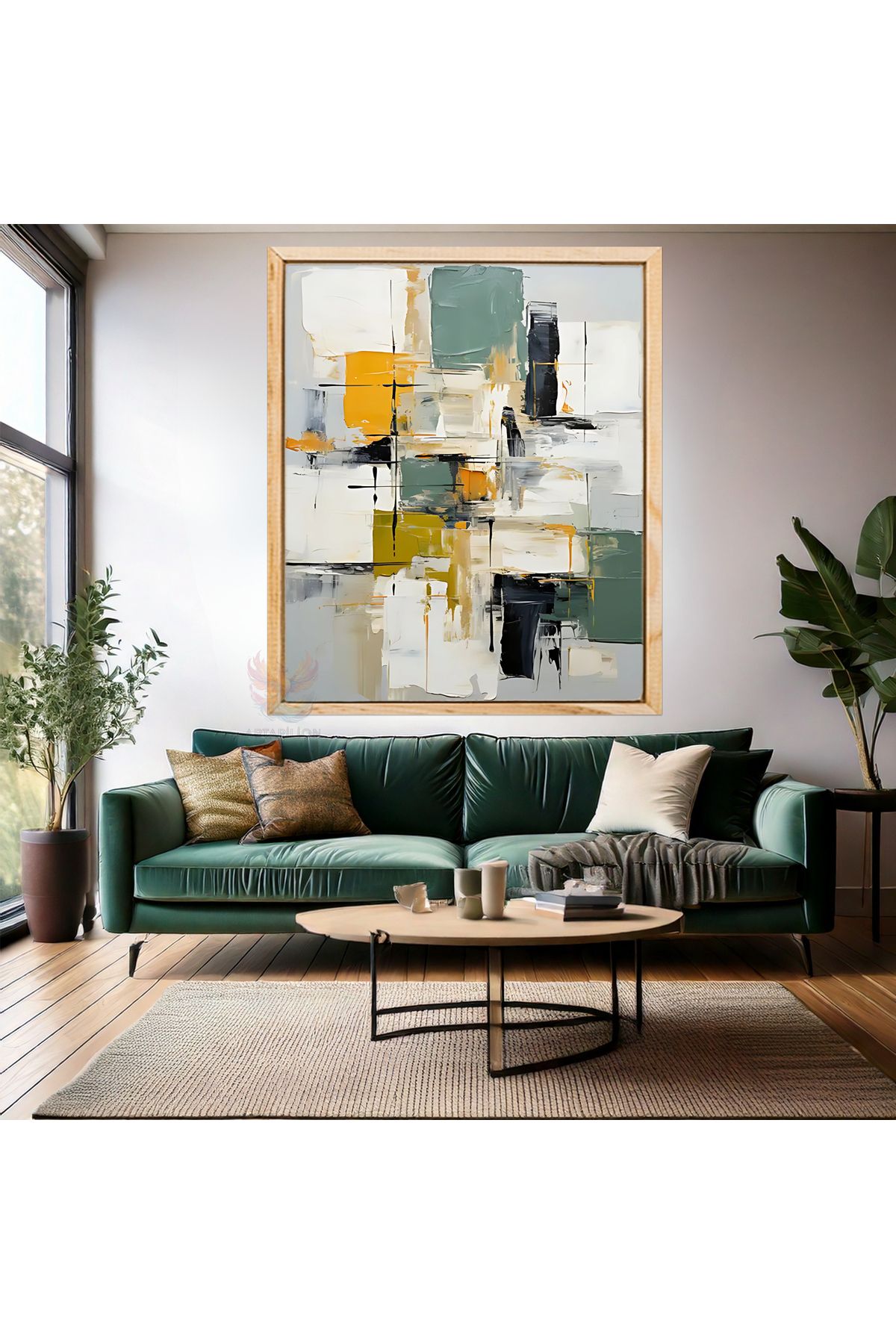 Artarilion Yağlı Boya Görünümlü Soyut Ahşap Çerçeveli MDF Tablo Sade Şık Modern Oturma Odası Duvar Tablosu