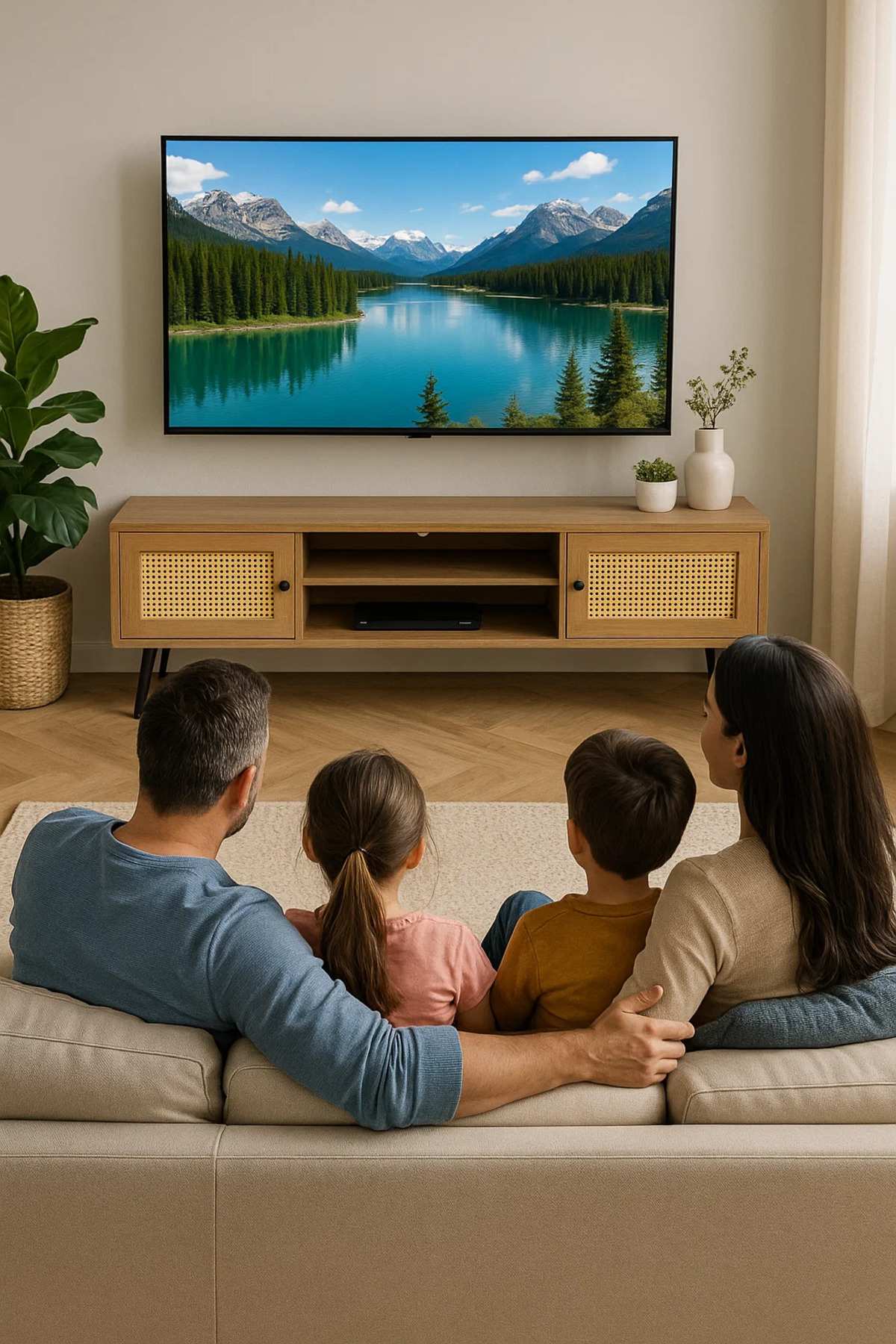 حامل تلفزيون عصري من منتصف القرن مع أبواب من الخيز...