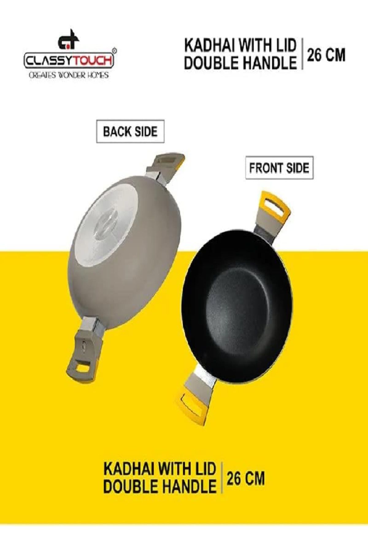 CLASSYTOUCH-Non-Stick Wok/Kadhai 26 cm with Glass Lid – 2.5L, for Stir Frying, Steaming & Soup Making 2