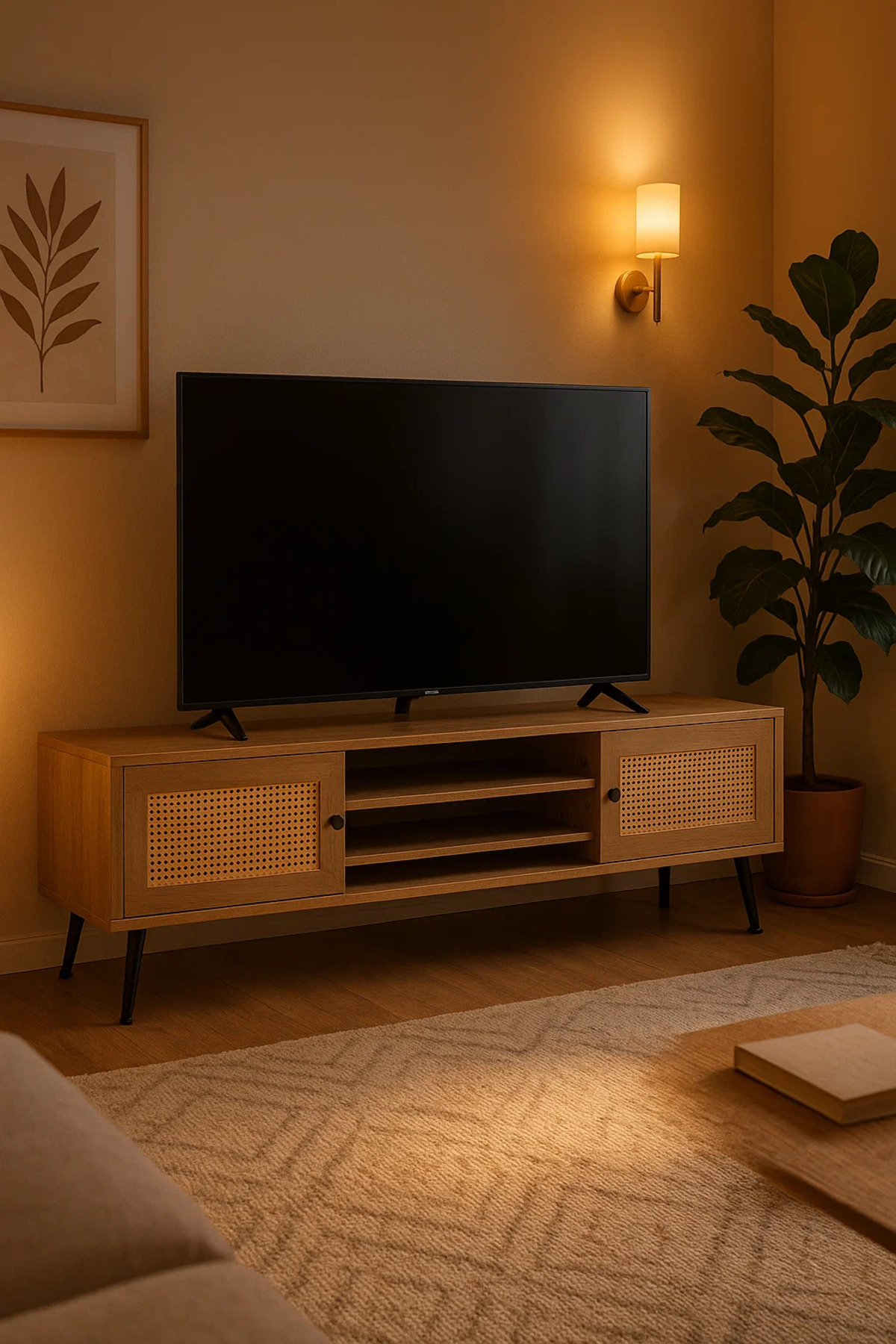 حامل تلفزيون عصري من منتصف القرن مع أبواب من الخيز...