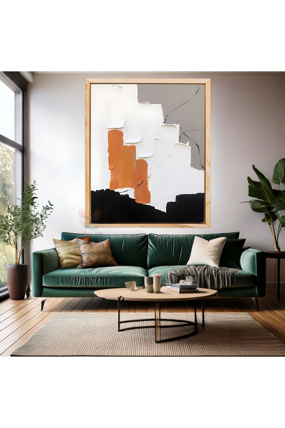 Artarilion Yağlı Boya Görünümlü Soyut Ahşap Çerçeveli MDF Tablo Fırça Darbeleri Modern Salon Duvar Tablosu