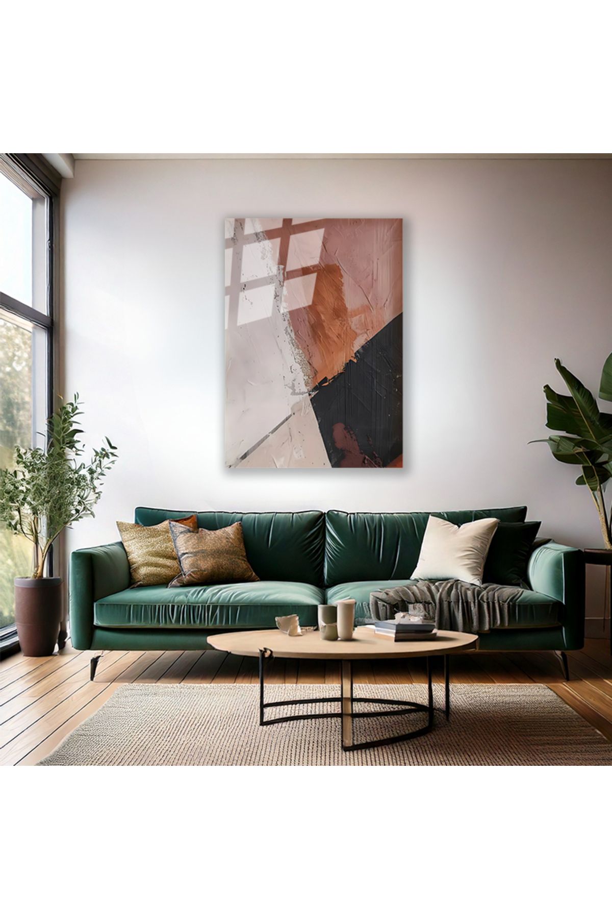 Artarilion Soyut Temalı Yağlı Boya Görünümlü Fırça Darbeleri Cam Modern Salon Tablosu Cam Duvar Tablosu