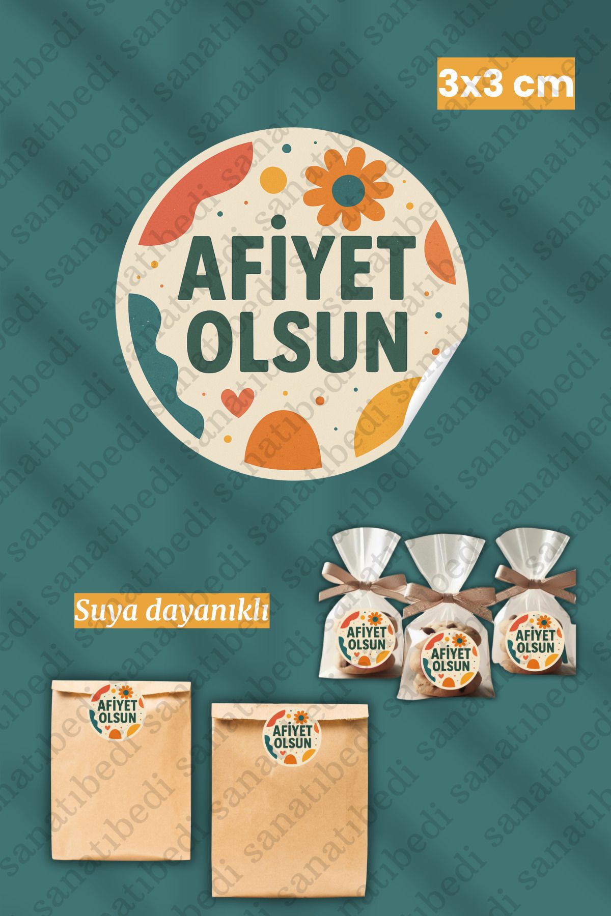 sanatıbedi 50 Adet Afiyet Olsun Sticker Kargo Paketleme Ambalaj Hediye Etiketi i 3x3 cm