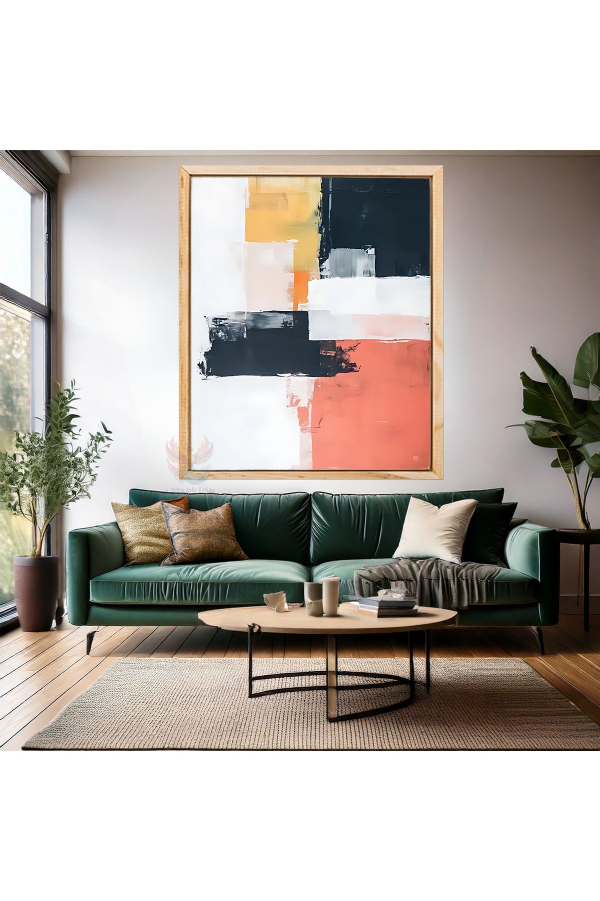 Artarilion Soyut Ahşap Çerçeveli MDF Tablo Renkli Fırça Darbeleri Modern Salon Tablosu Dekorasyon Duvar Tablosu