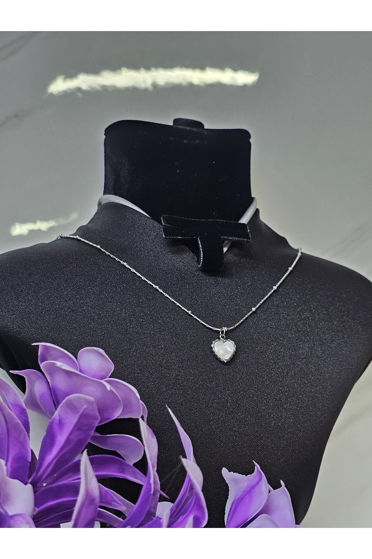 MODA kalp modeli taşlı gümüş Çelik kolye