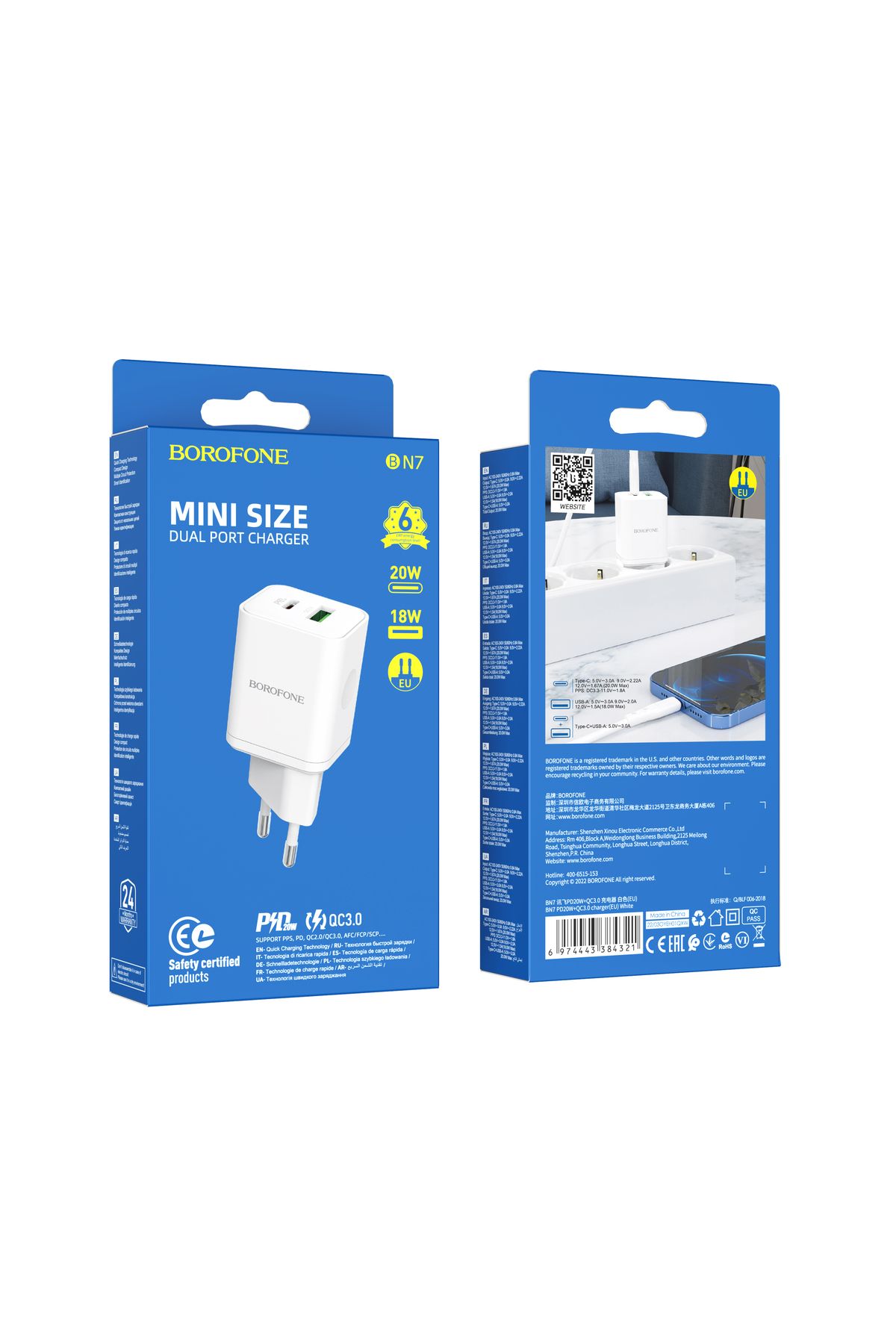 Borofone-Încărcător rapid Pd 20w Qc 3.0 USB-C (PD/QC/AFC/FCP) tip C USB-A pentru Apple Galaxy Note Huawei 13